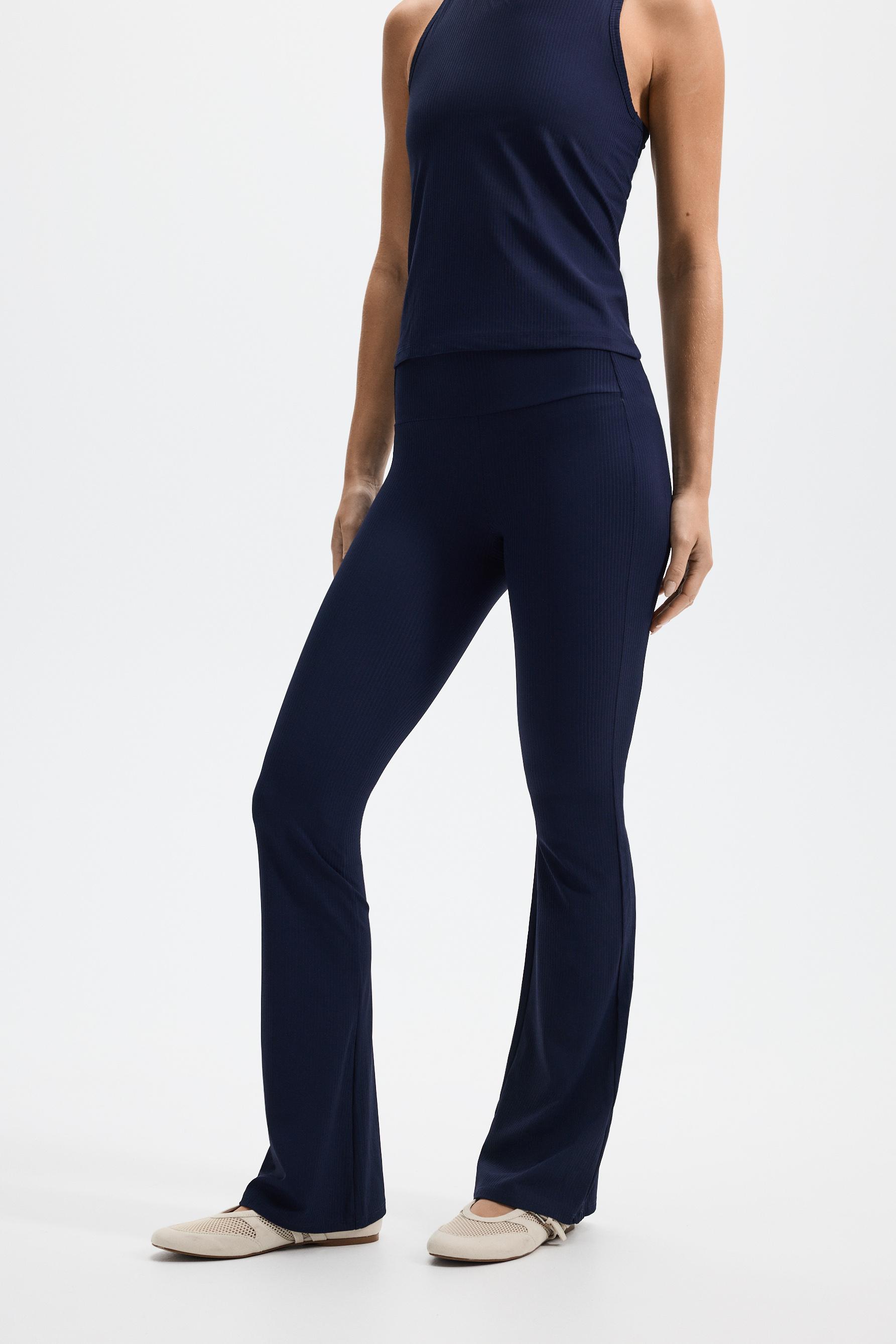 Ribbed flared sports leggings — DARK BLUE
