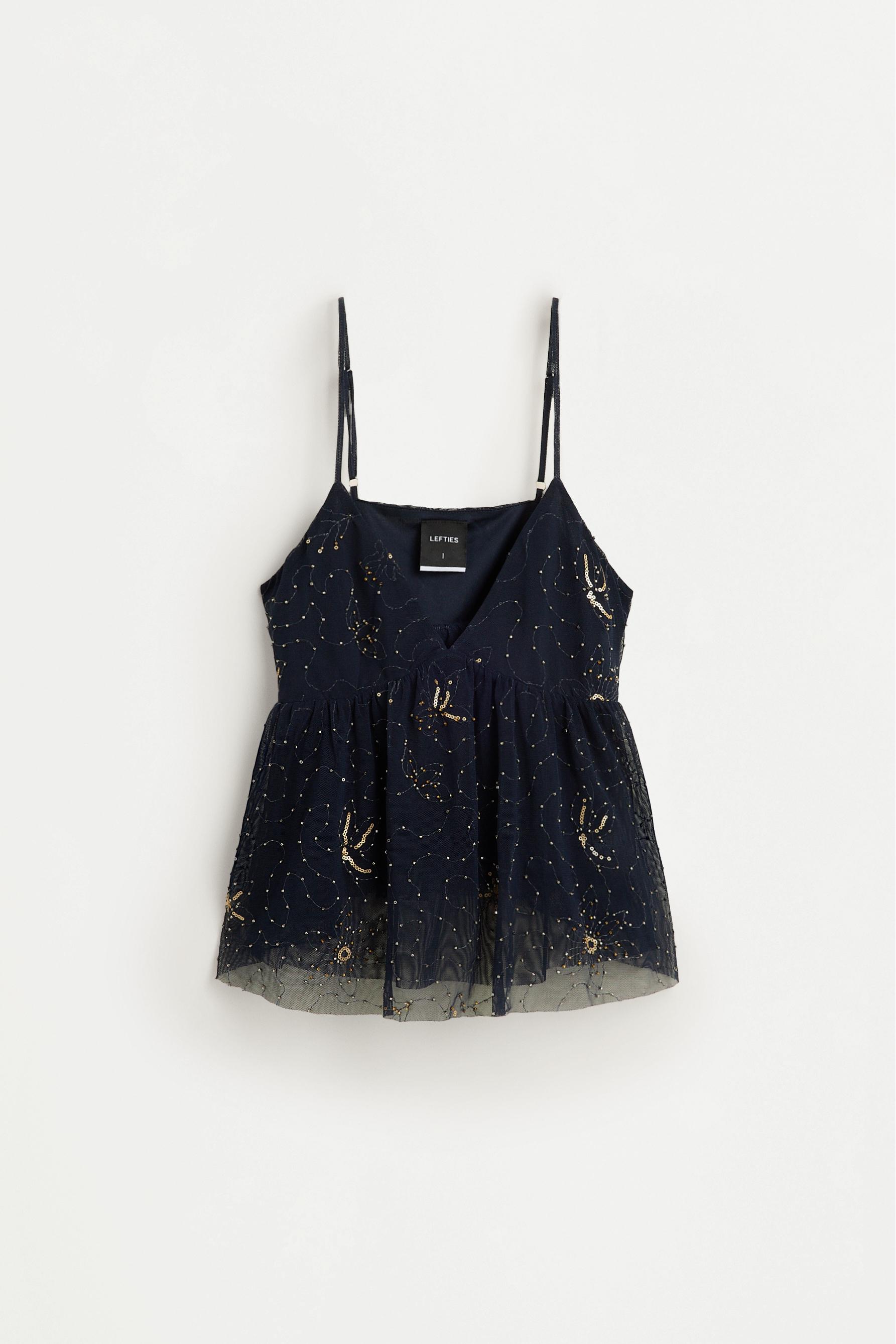 Rhinestone embroidered top — DARK NAVY