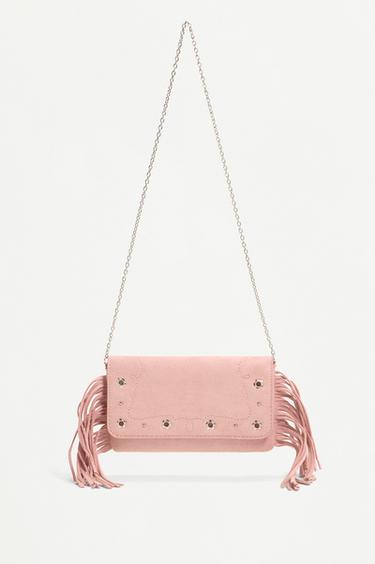 Fringed crossbody bag with flower detail — PINK 2