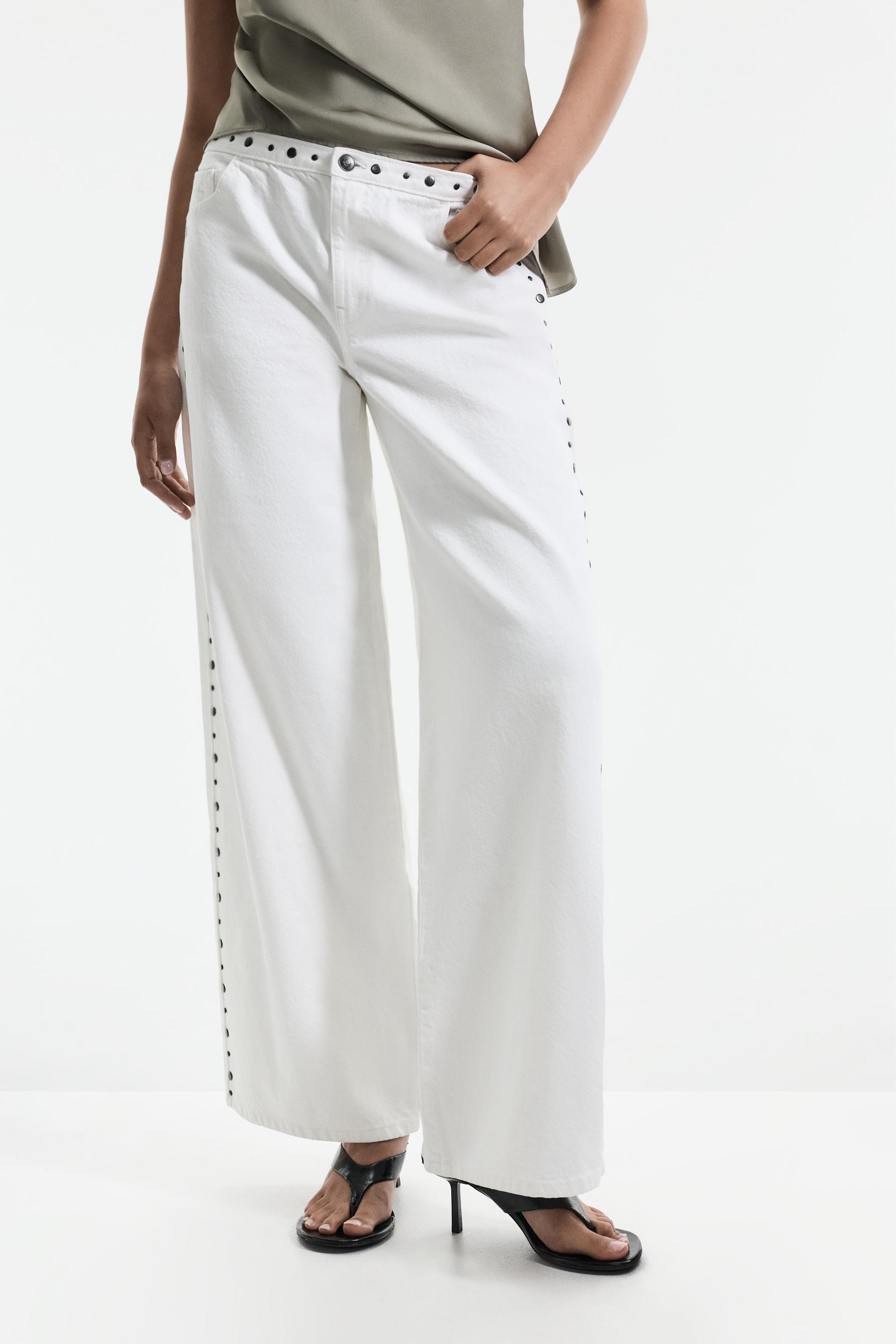 Studded wide-leg jeans — BEIGE