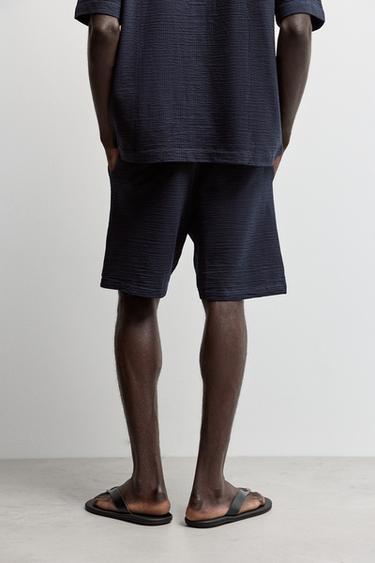 Seersucker Bermuda shorts — NAVY 4