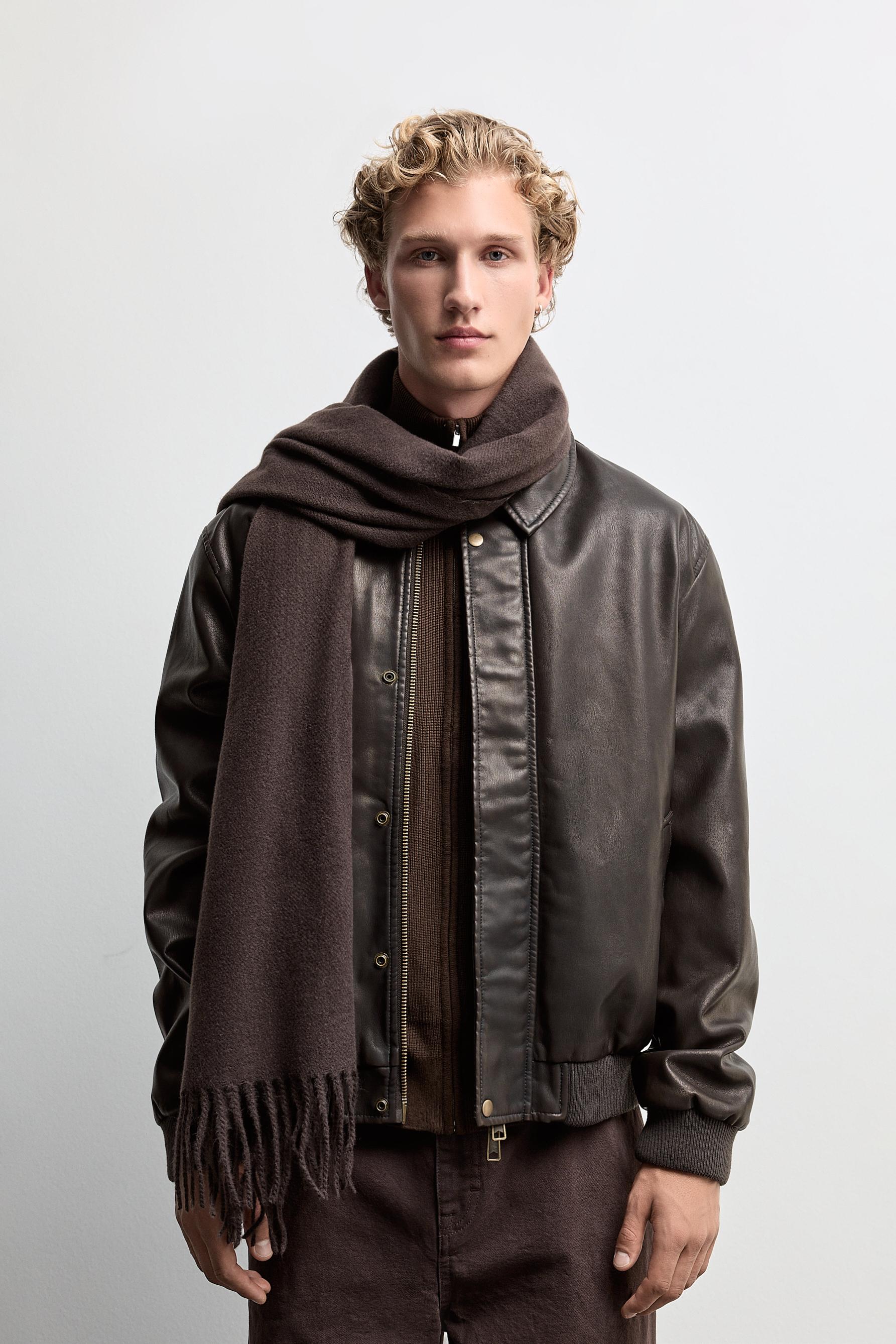 Plain fringed scarf — DARK BROWN