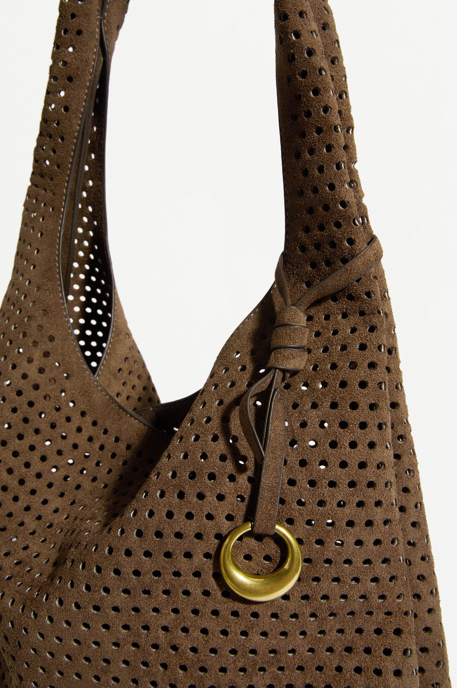 Openwork faux suede tote bag — BROWN
