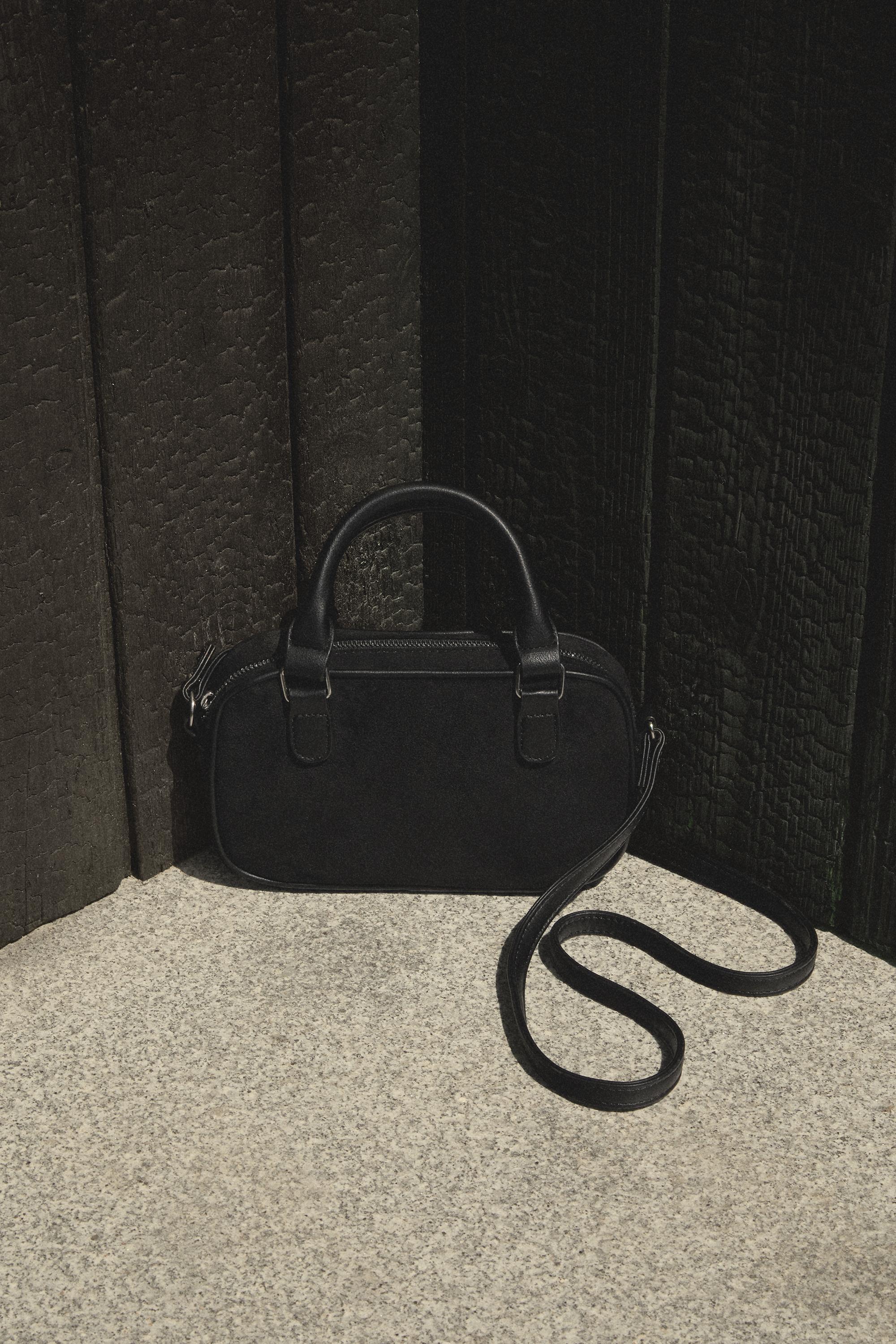 Faux suede mini bowling bag — BLACK