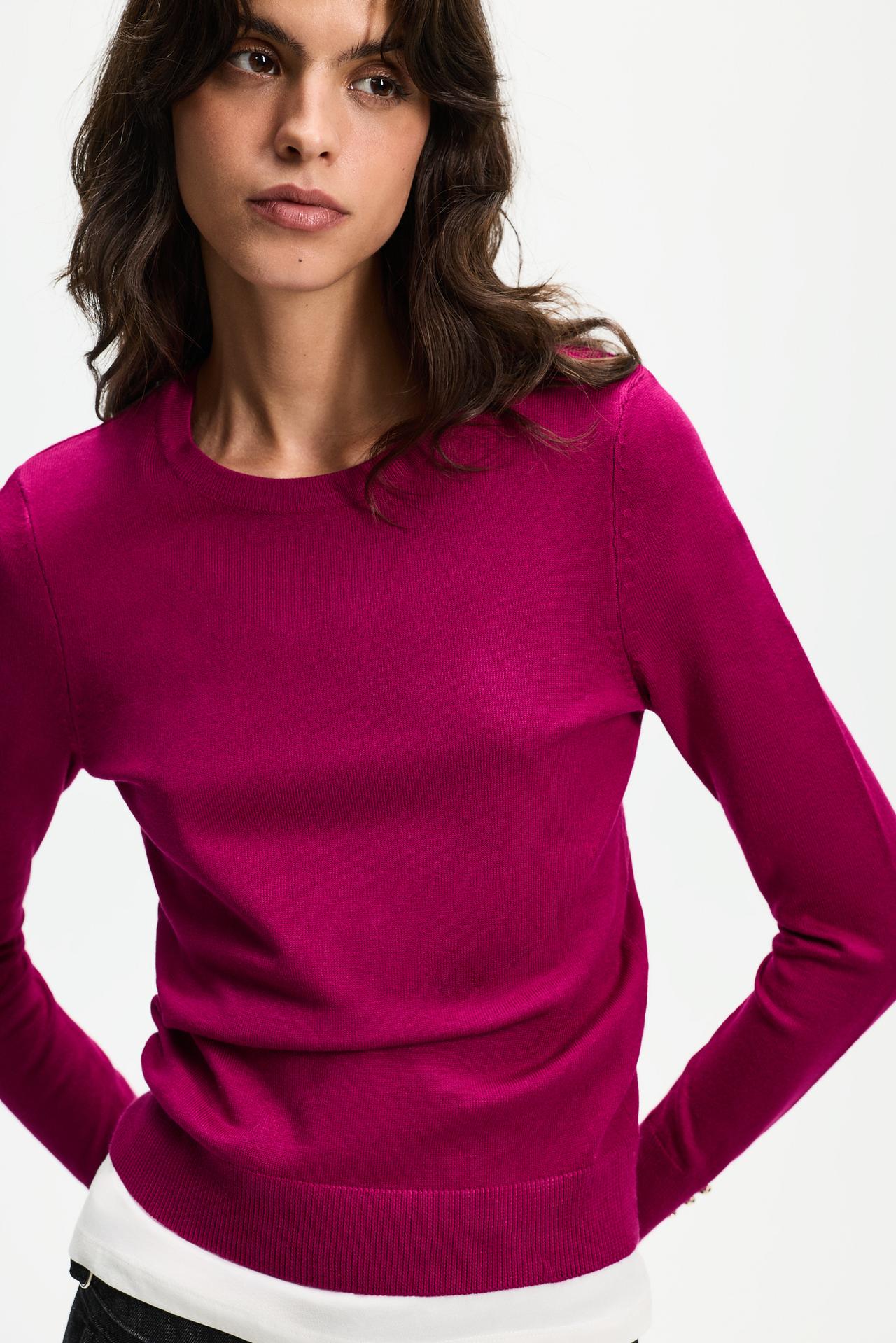 Basic gold button sweater — FUCHSIA