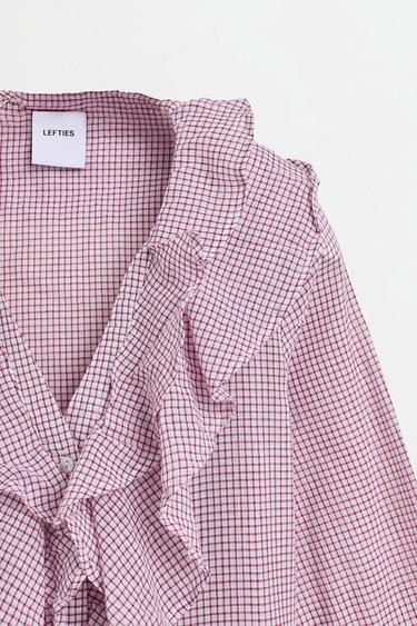 Plaid ruffle blouse — WHITE/RED 2