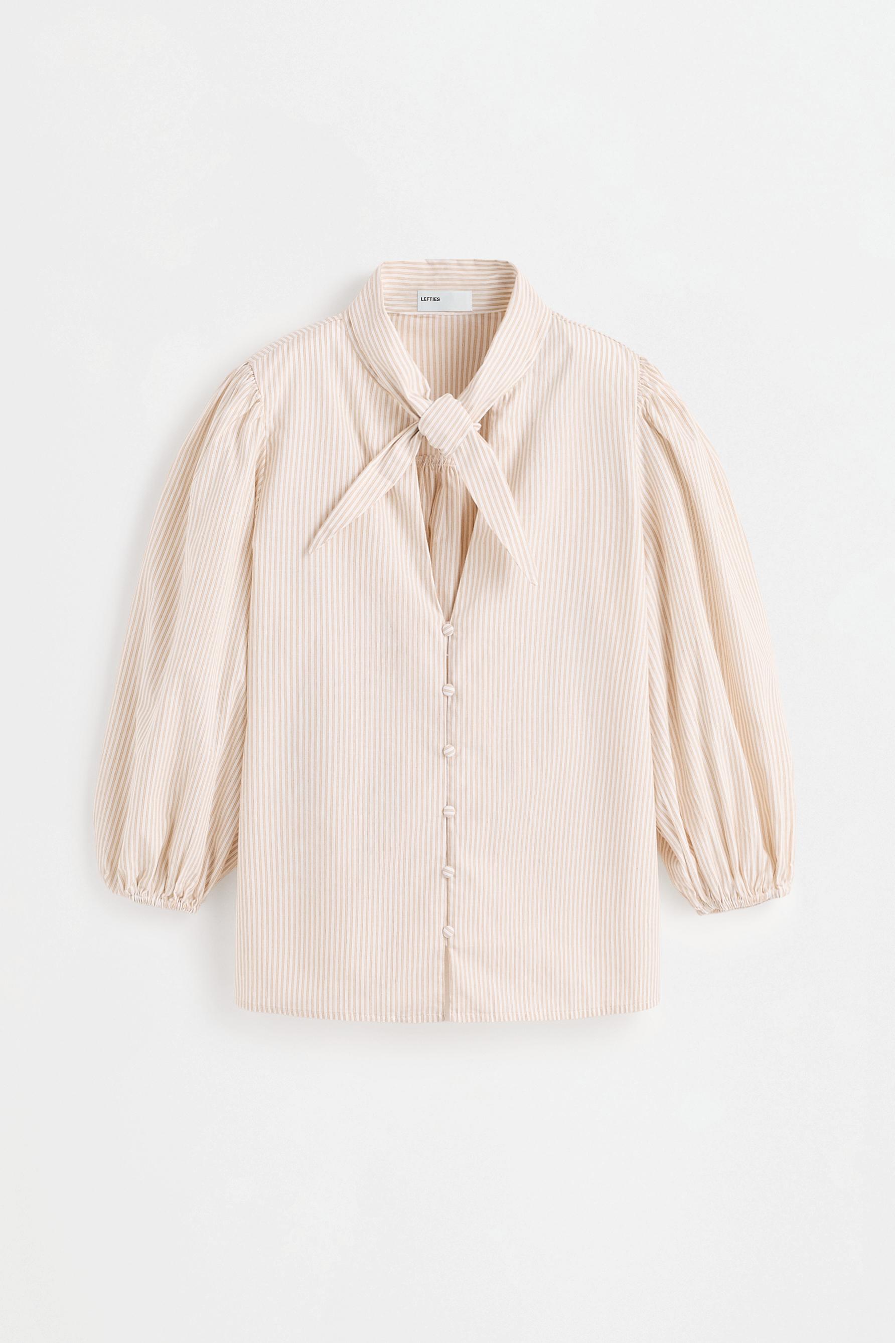 Tie-neck shirt — ECRU/BROWN