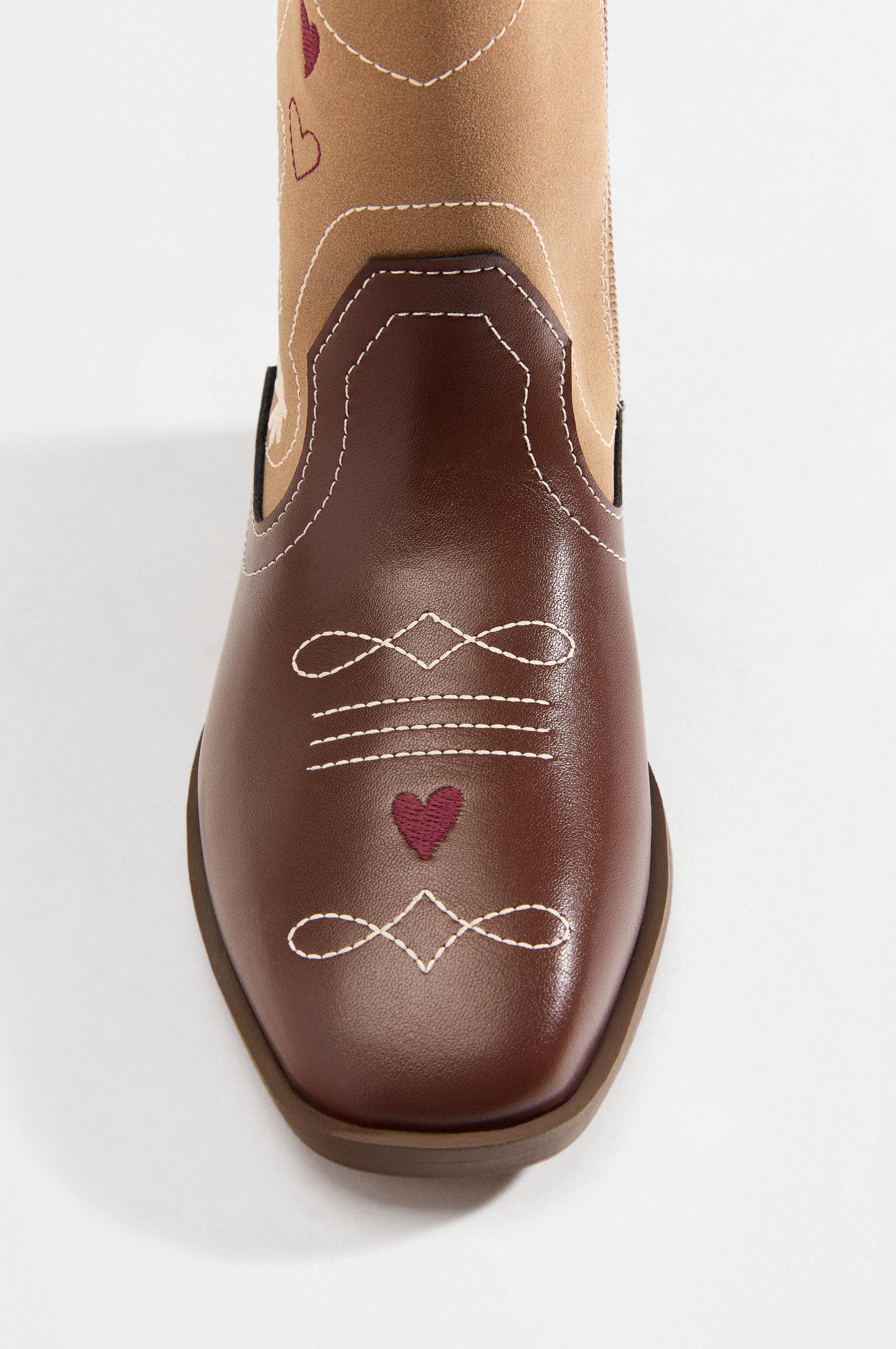 Embroidered Cowboy Boots — BROWN