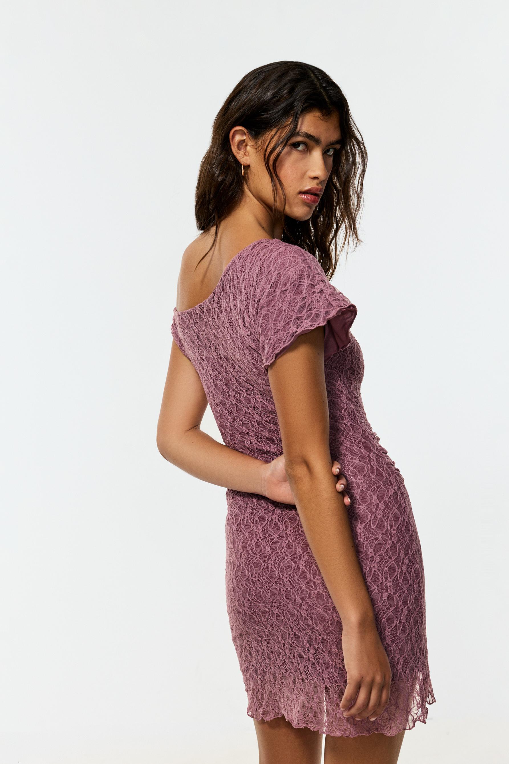 Asymmetric lace dress — DARK MAUVE