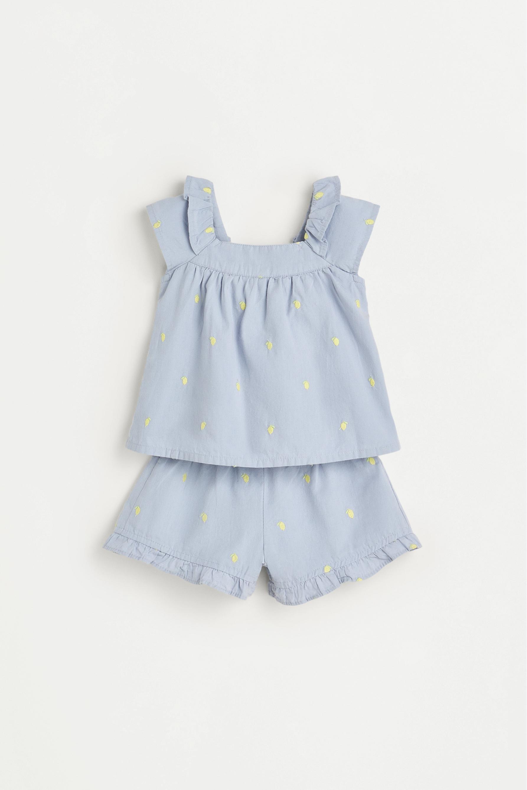 Cherry embroidered blouse and shorts co-ord — LAVENDER BLUE