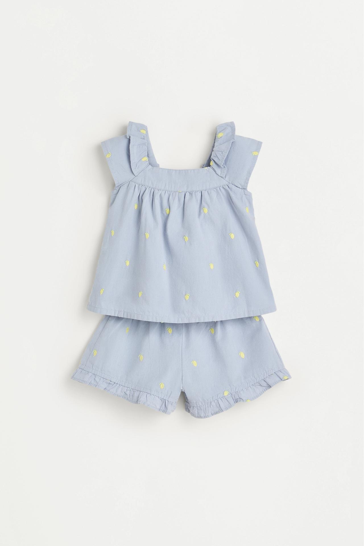 Cherry embroidered blouse and shorts co-ord — LAVENDER BLUE