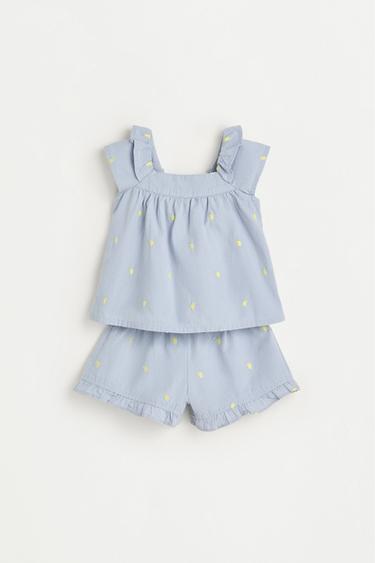 Cherry embroidered blouse and shorts co-ord — LAVENDER BLUE 1