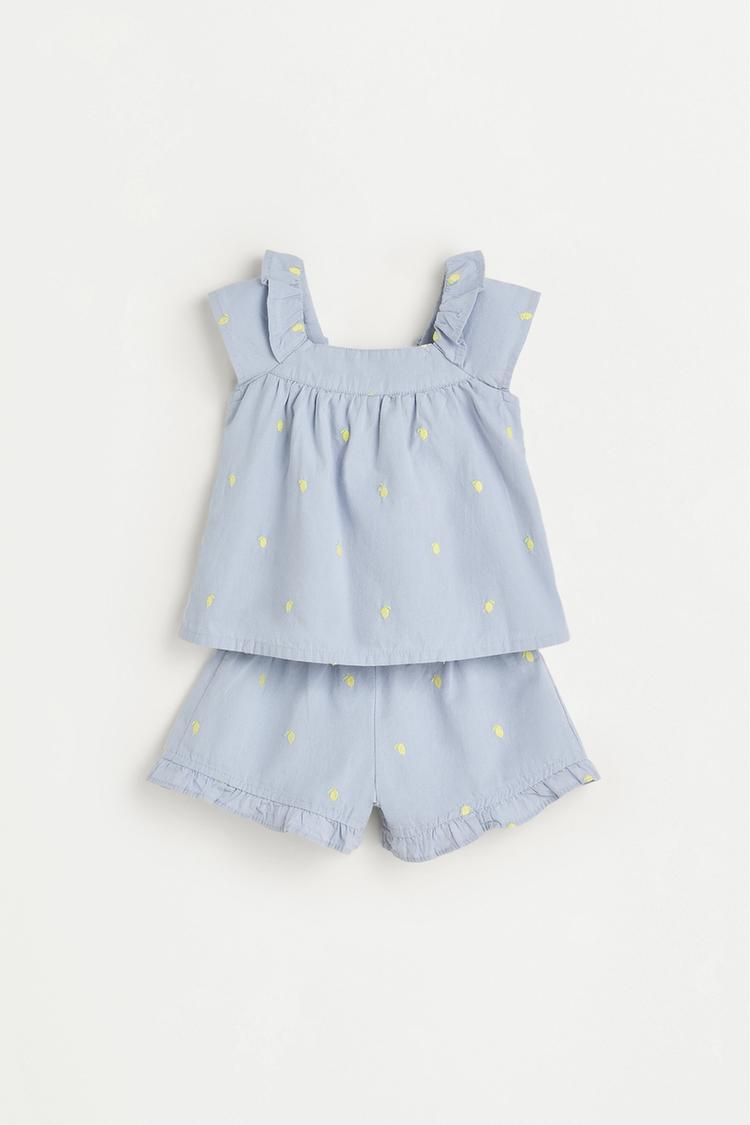 Cherry embroidered blouse and shorts co-ord — LAVENDER BLUE