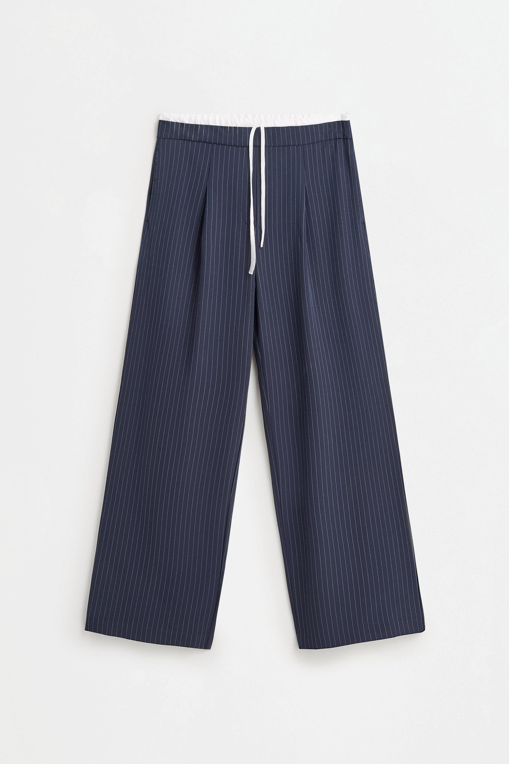 Striped contrast waistband trousers — NAVY