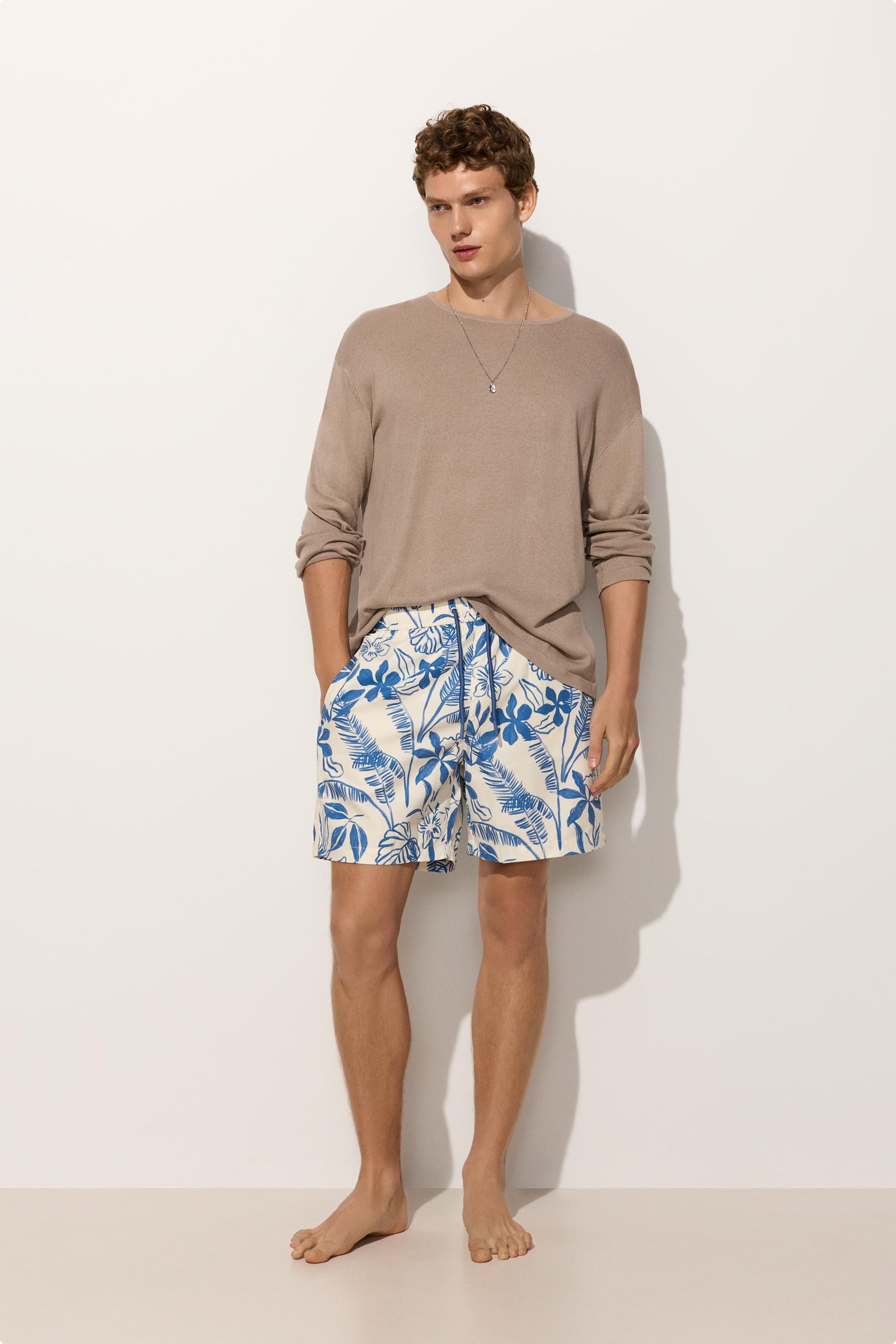 Printed long swim shorts — WHITE