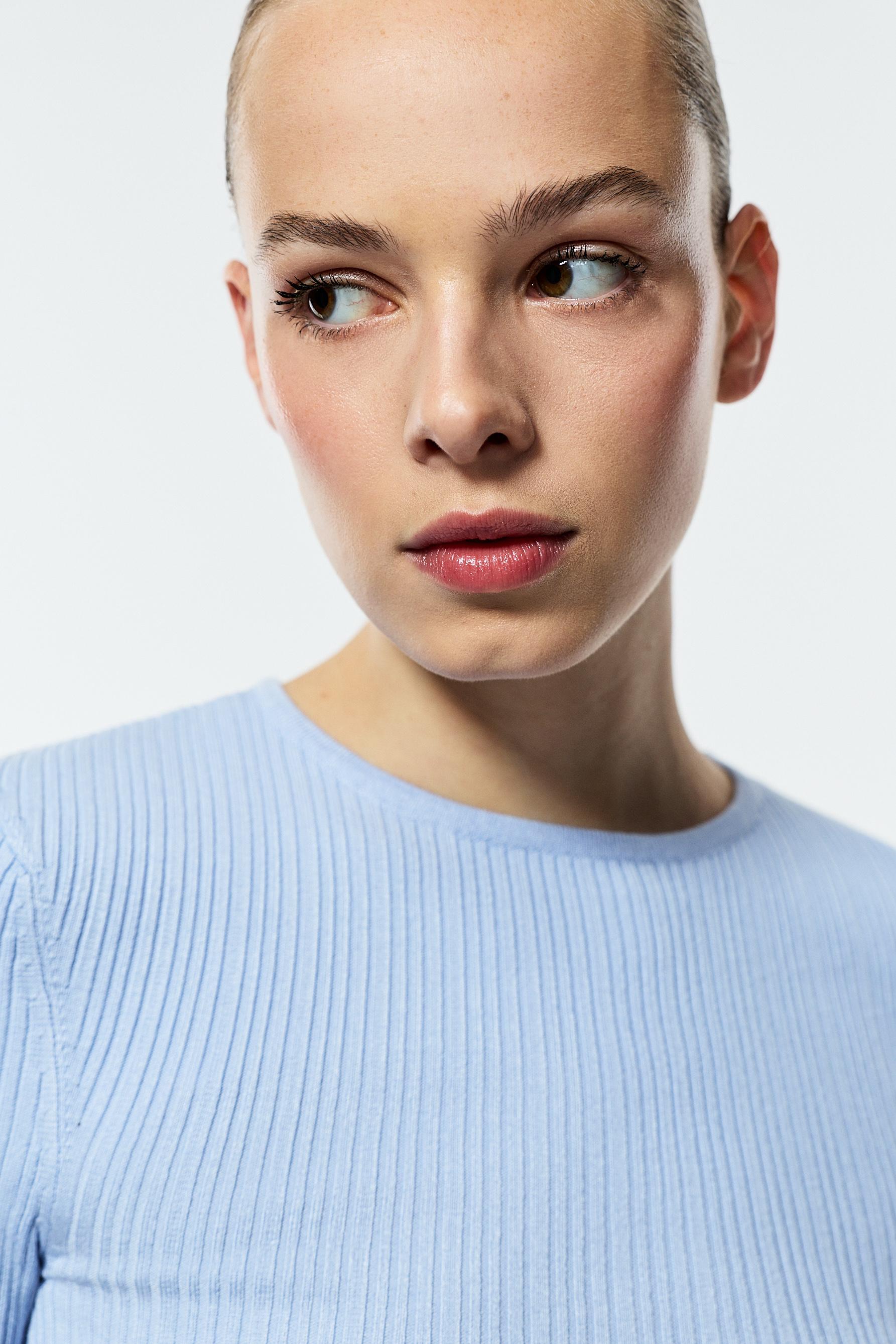 Basic ribbed knit top — SKY BLUE