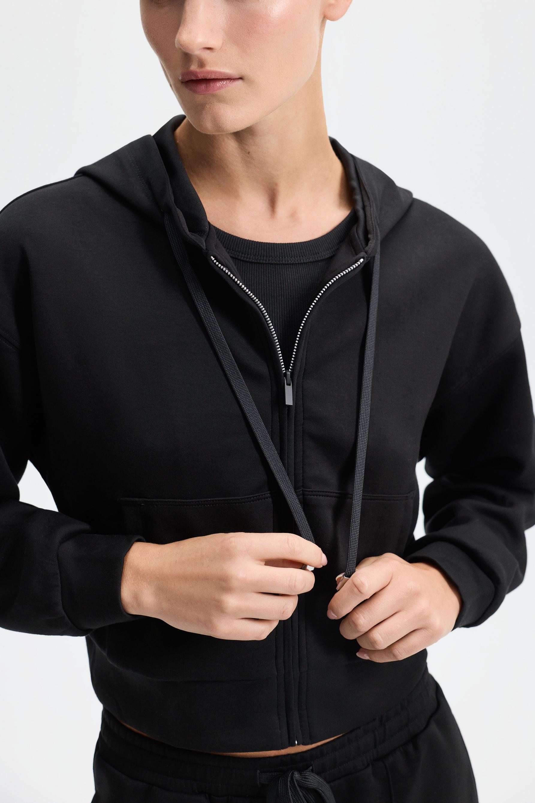Flowy zip-up sports sweatshirt — BLACK