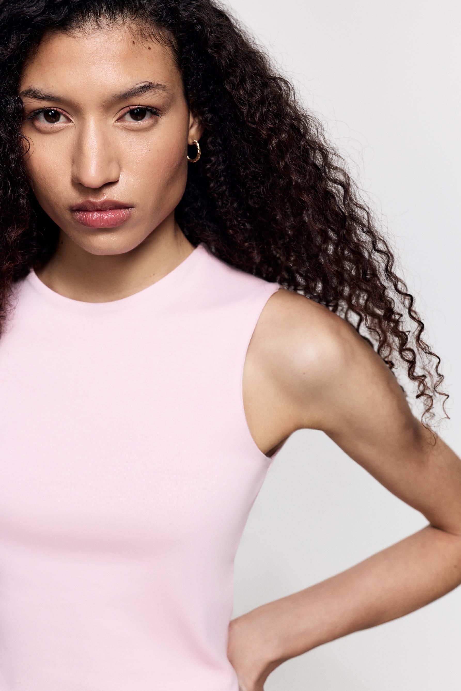 Cropped ribbed T-shirt — PINK