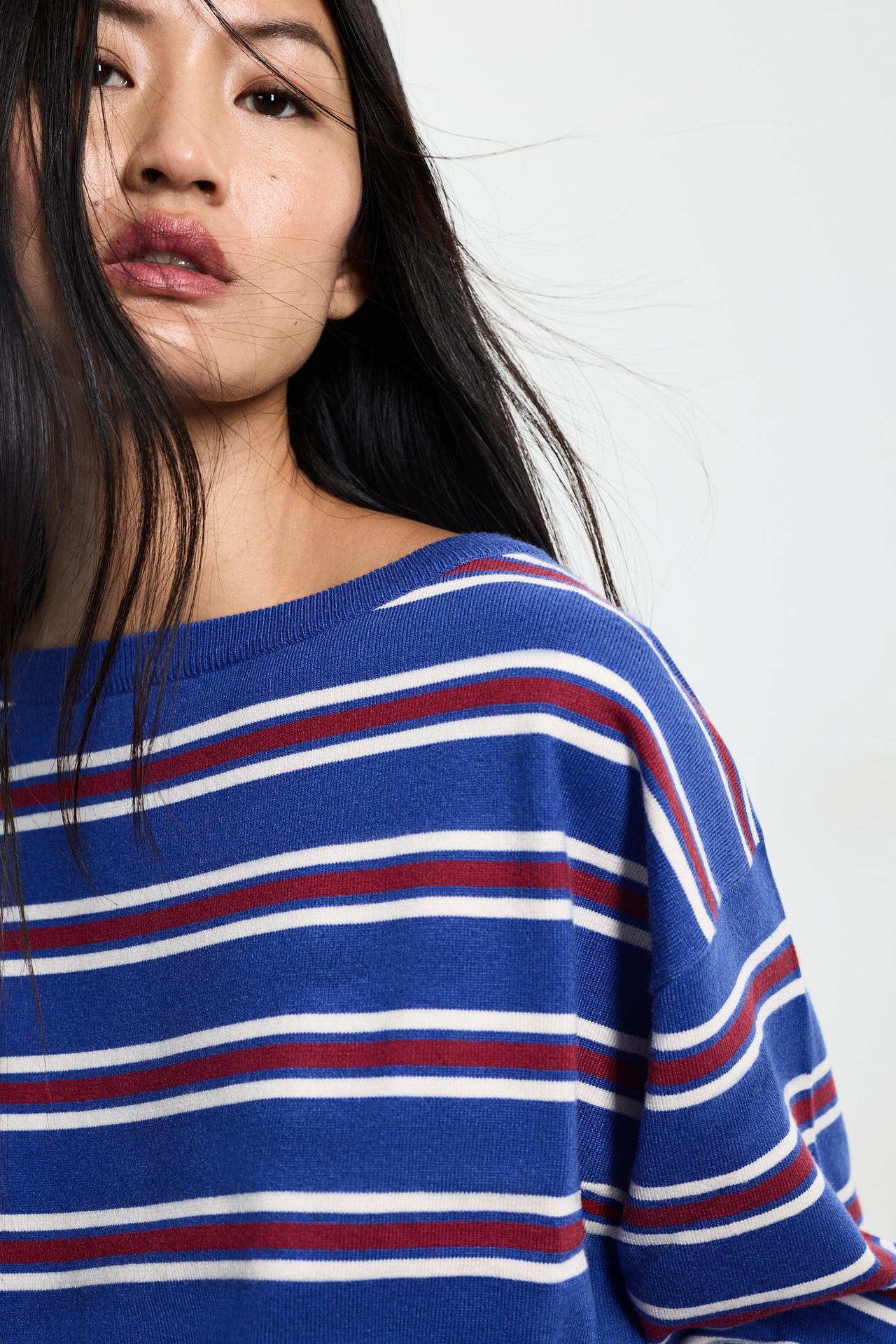 Off-the-shoulder knit sweater — RED/NAVY