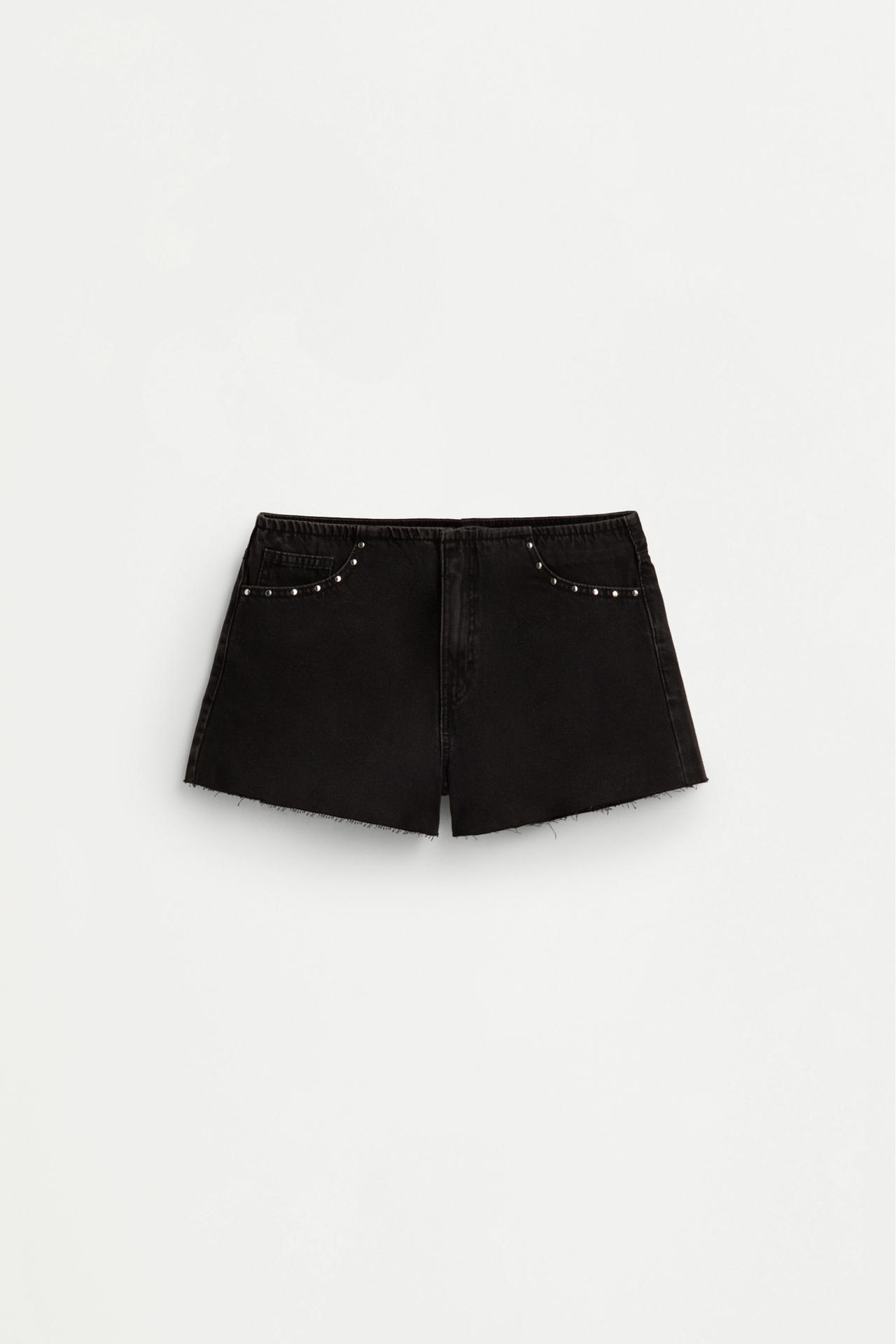 Studded denim shorts — BLACK