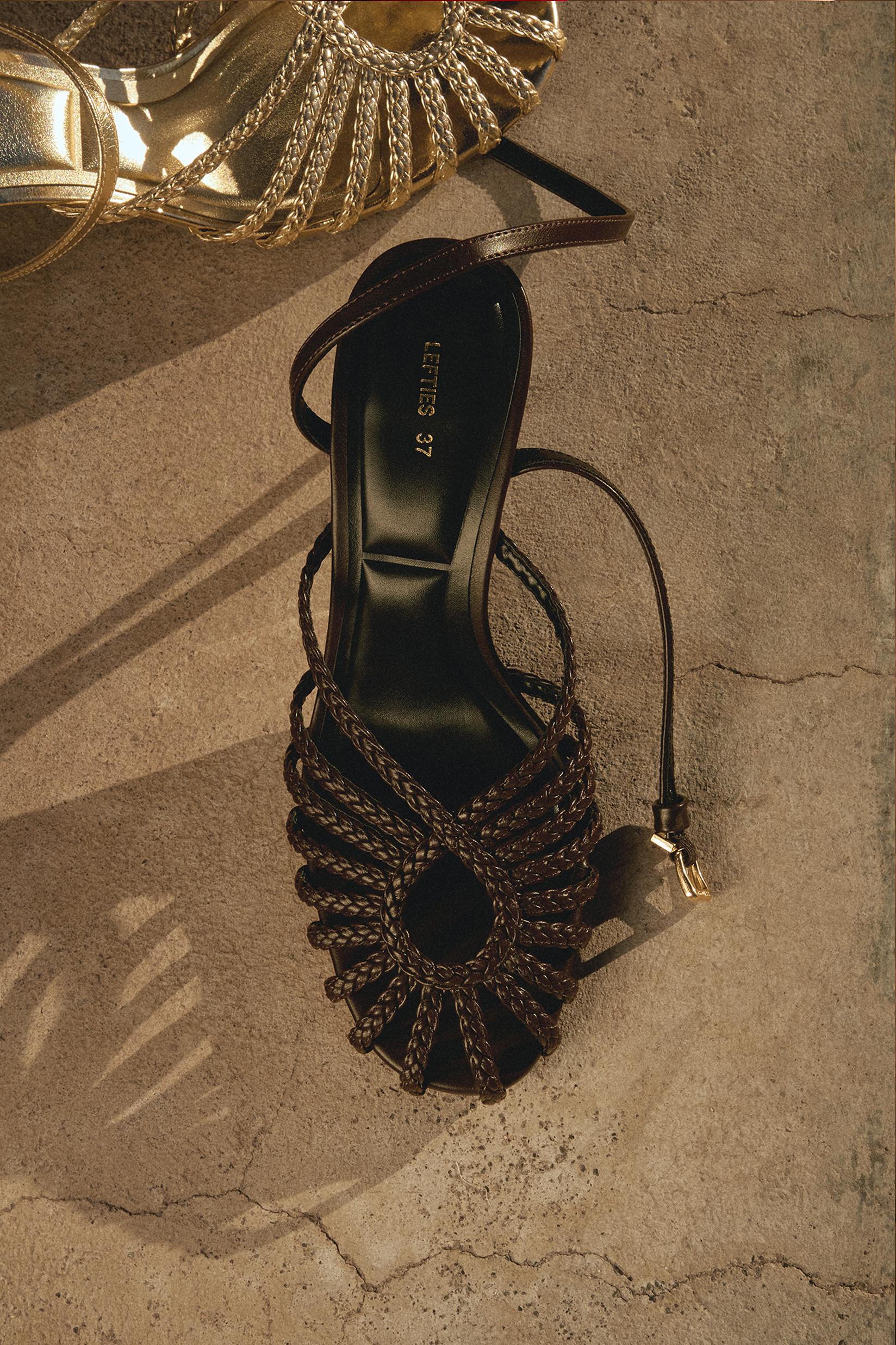 Heeled cage sandals — BROWN