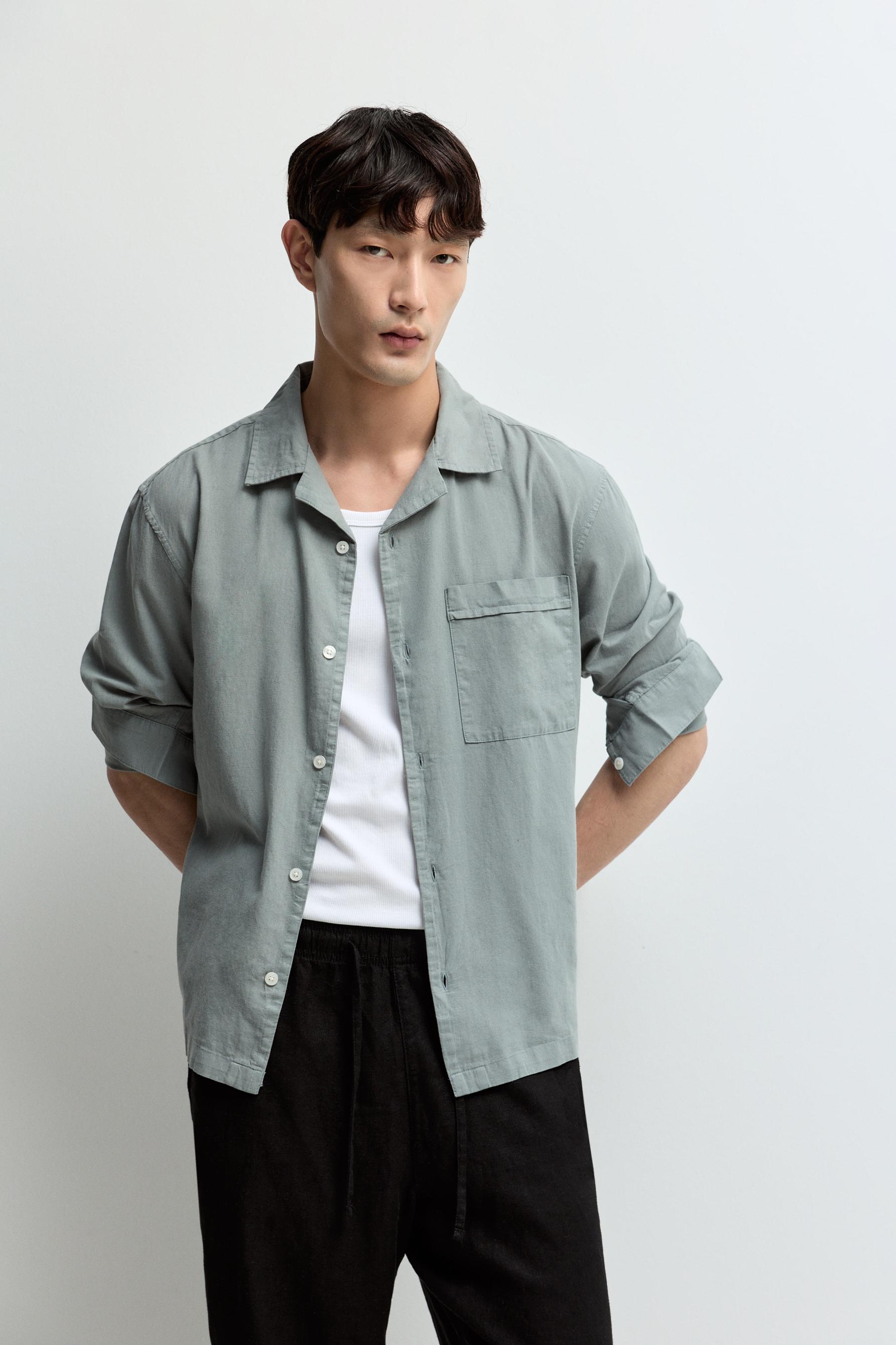 Linen-cotton resort shirt — BLUE GREY