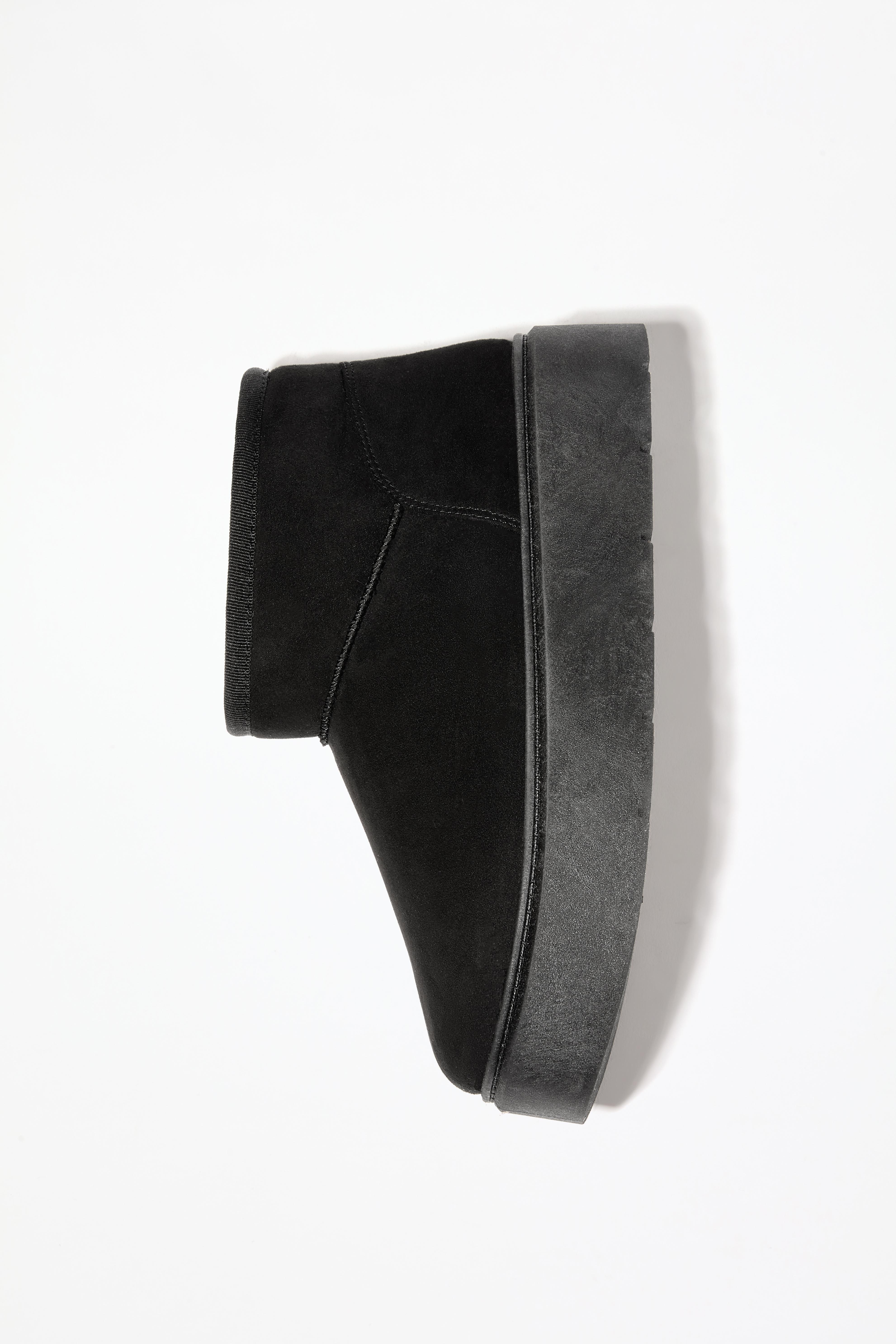Platform fur ankle boot — BLACK