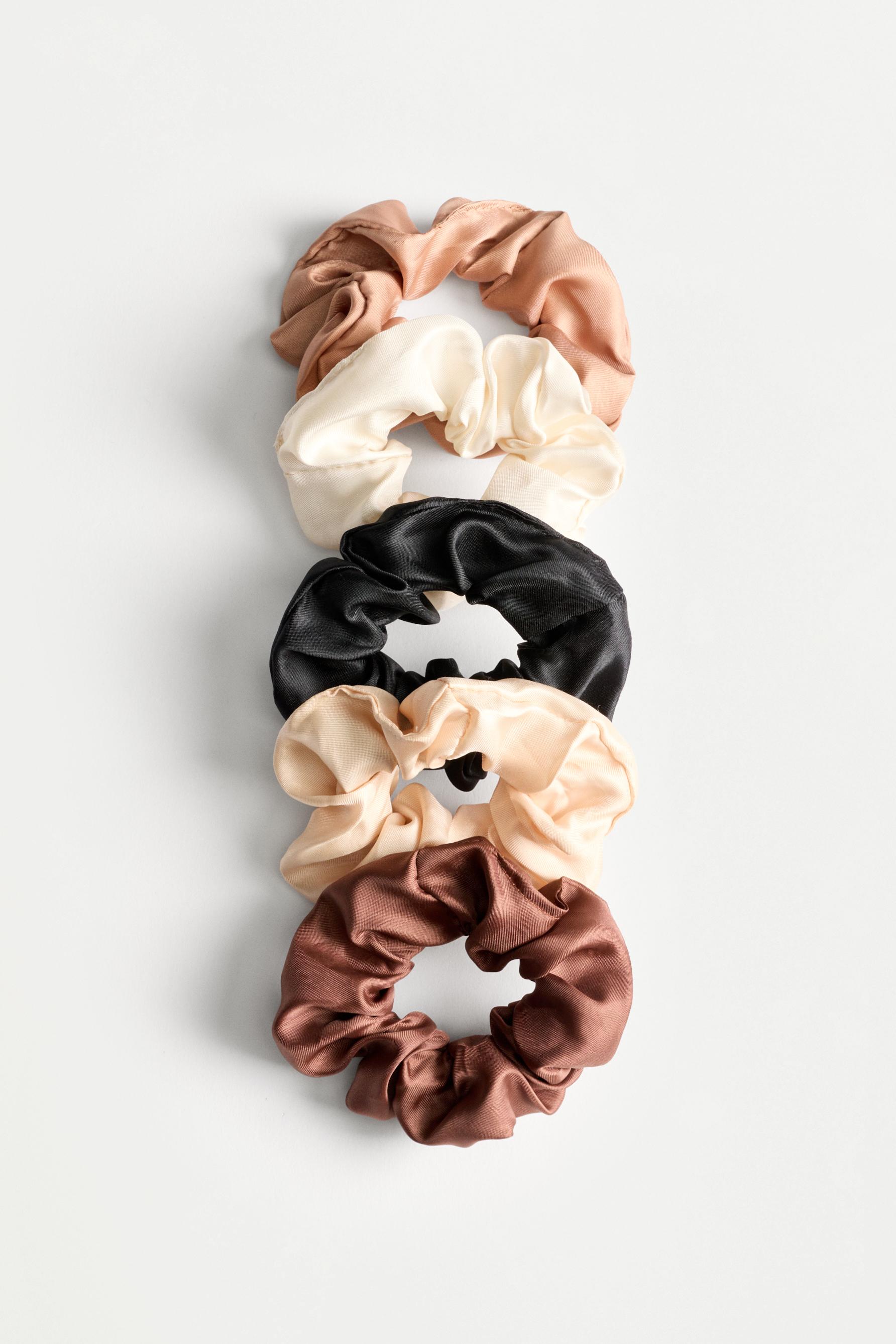 Satin Scrunchies (5-Pack) — DARK BROWN