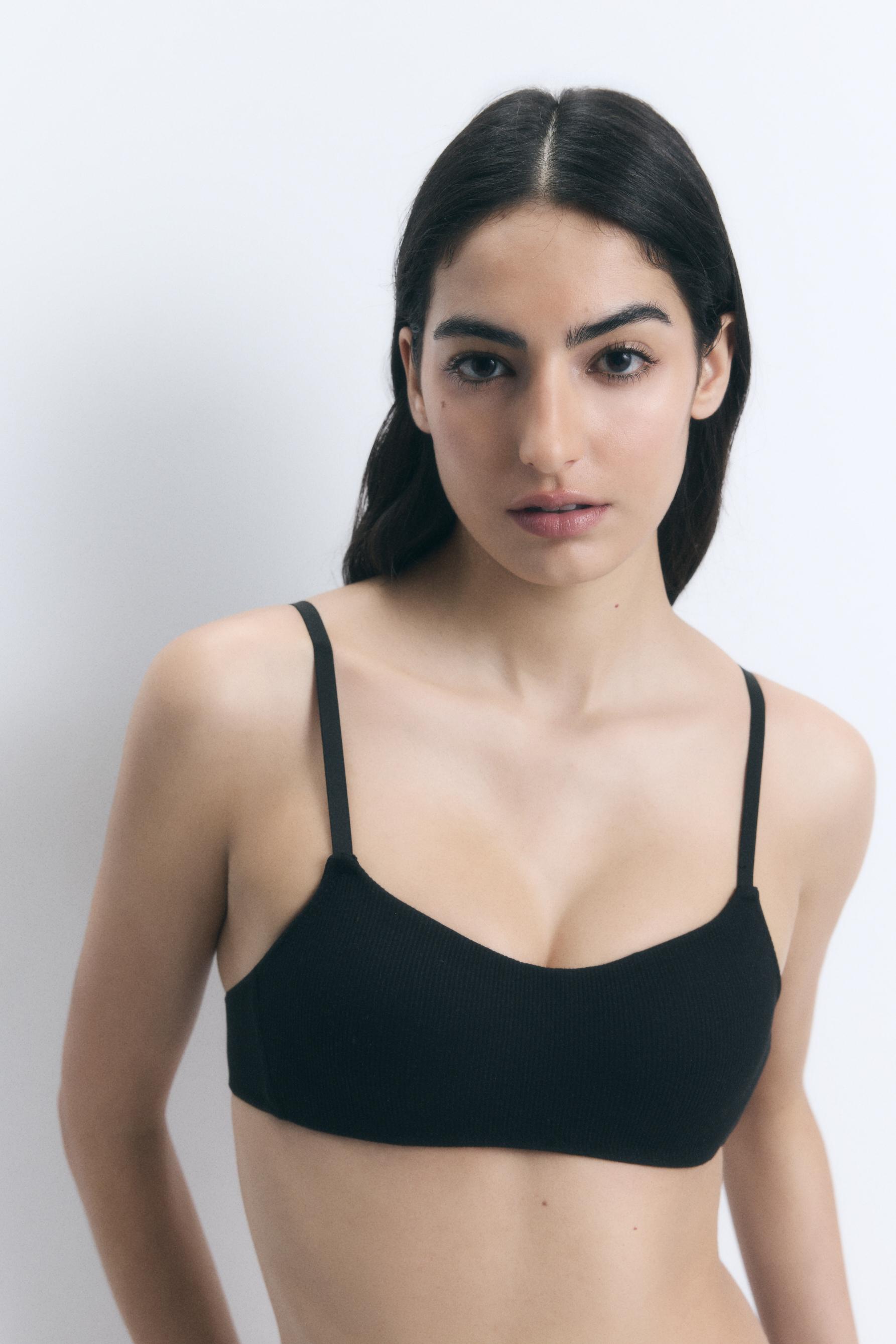 Ribbed pre-shaped bra — BLACK