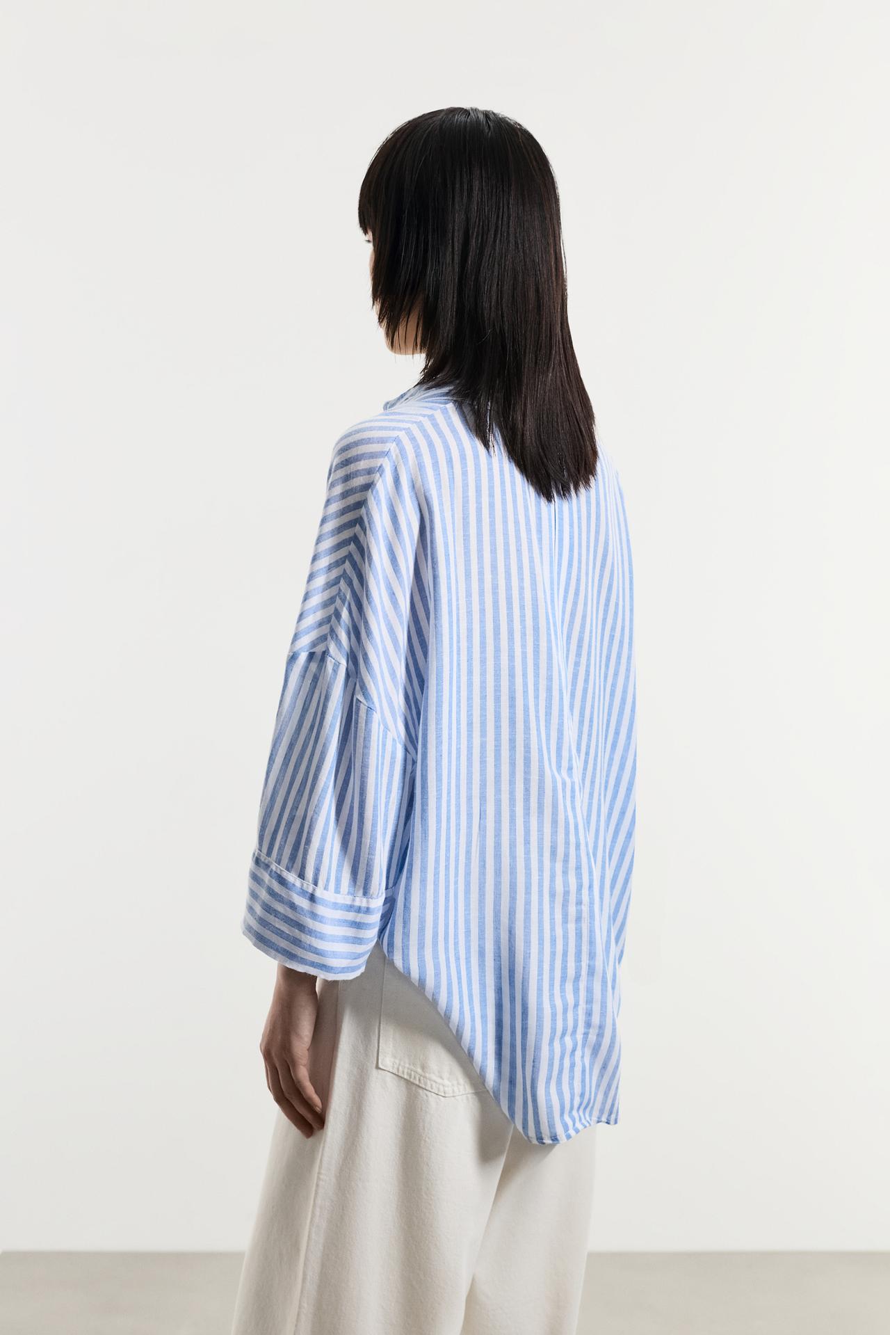 Wide sleeve shirt — BLUE/WHITE