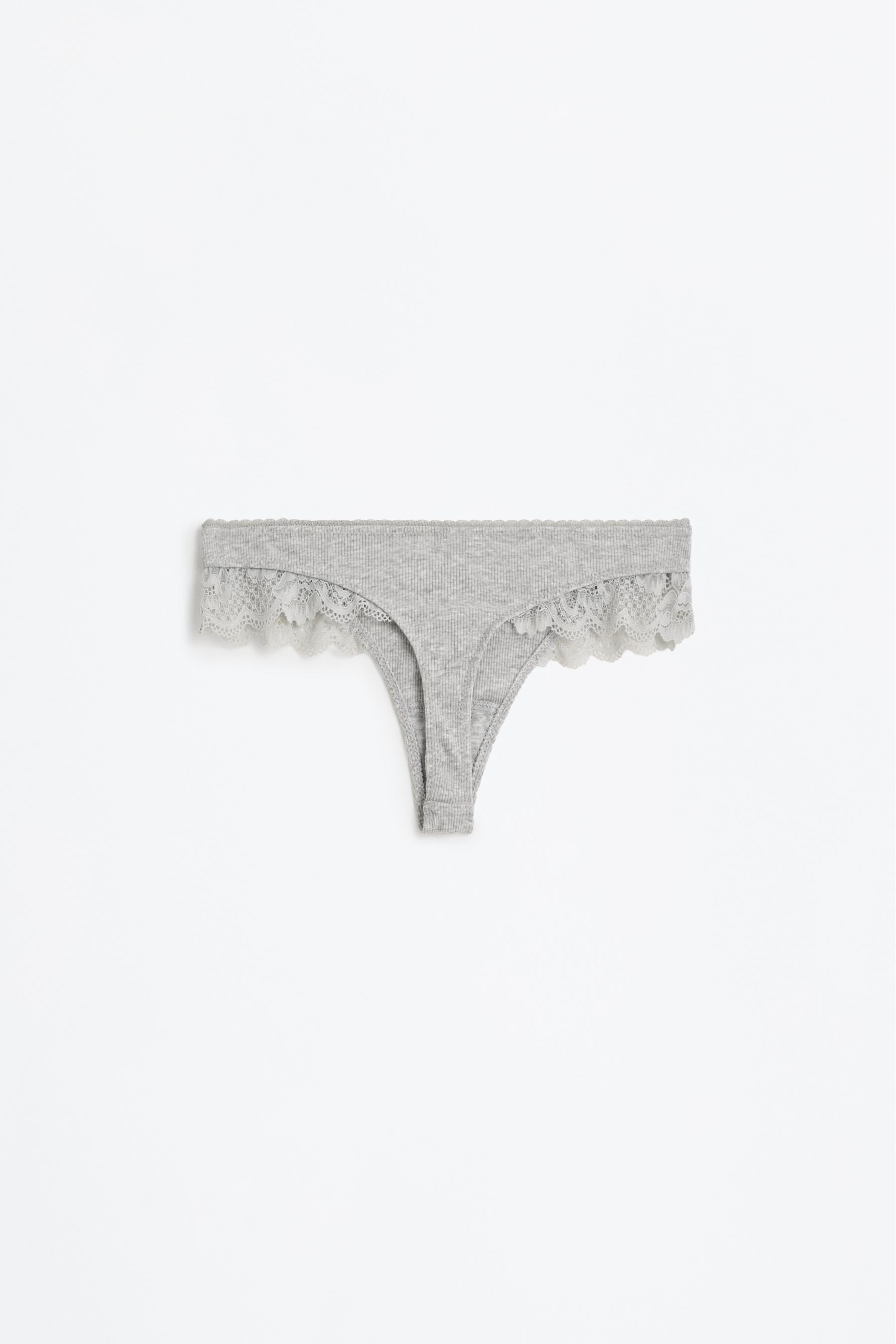 Pack of 2 ribbed thongs - lace — BLACK