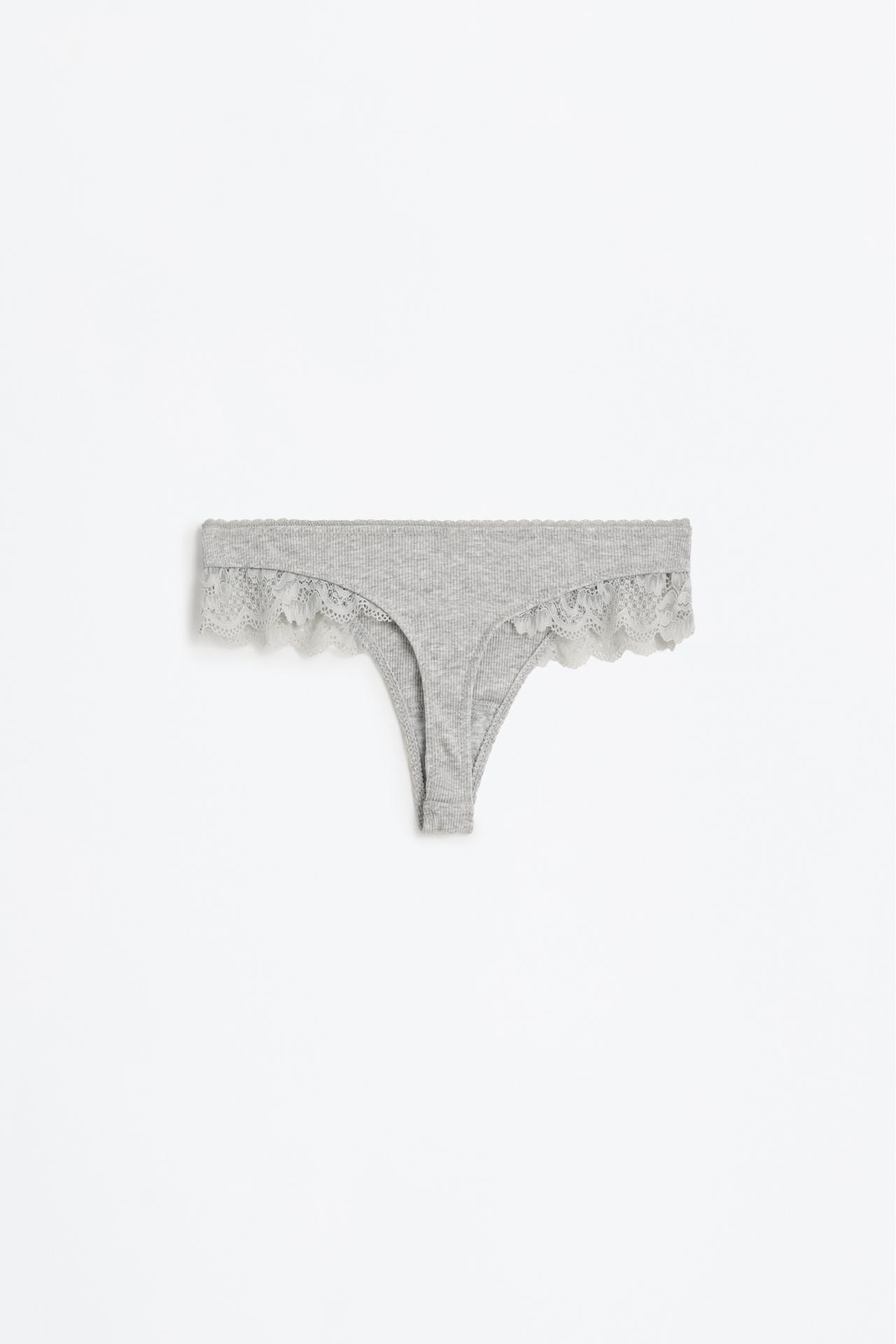 Pack of 2 ribbed thongs - lace — BLACK