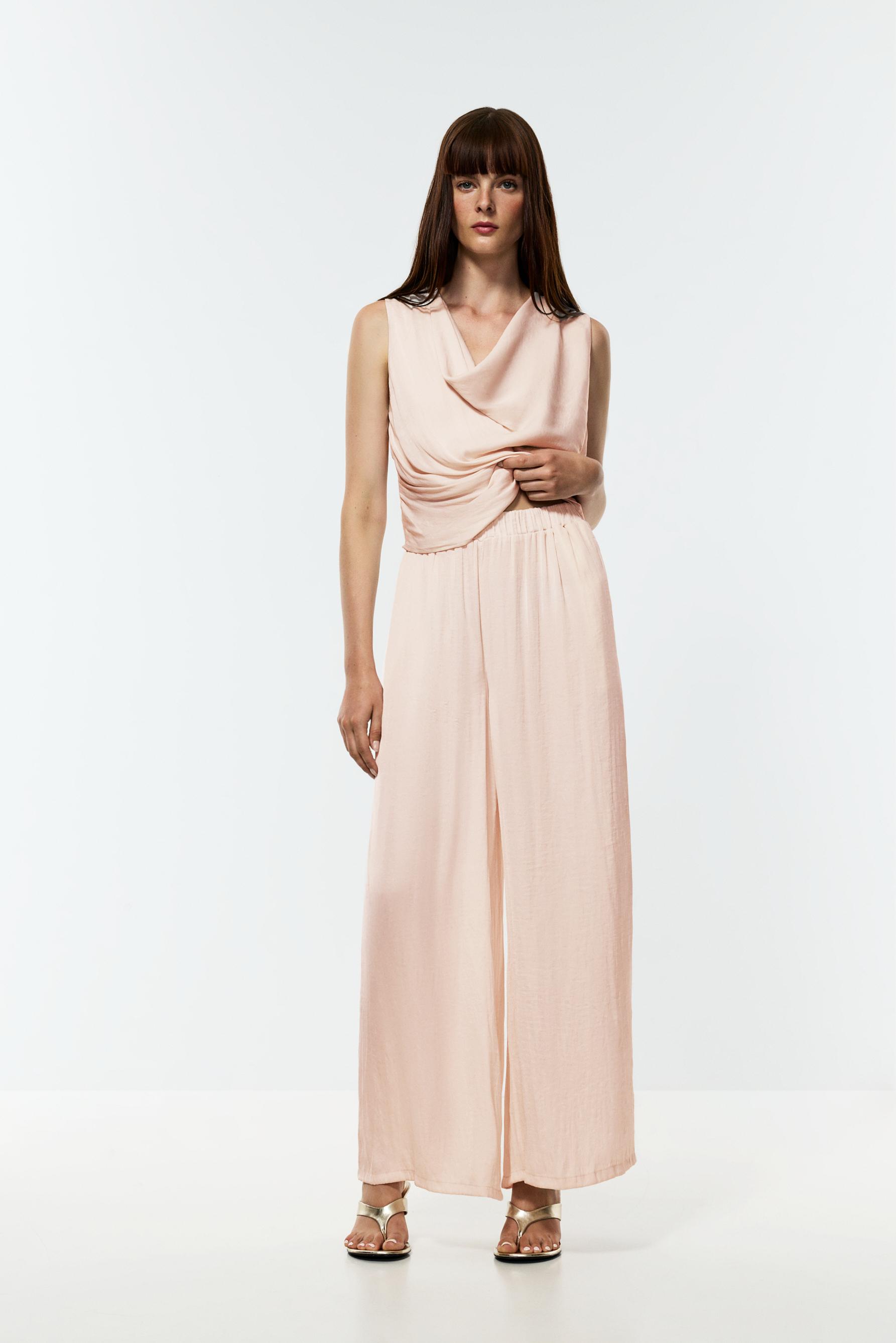 Satin palazzo trousers — CREAM