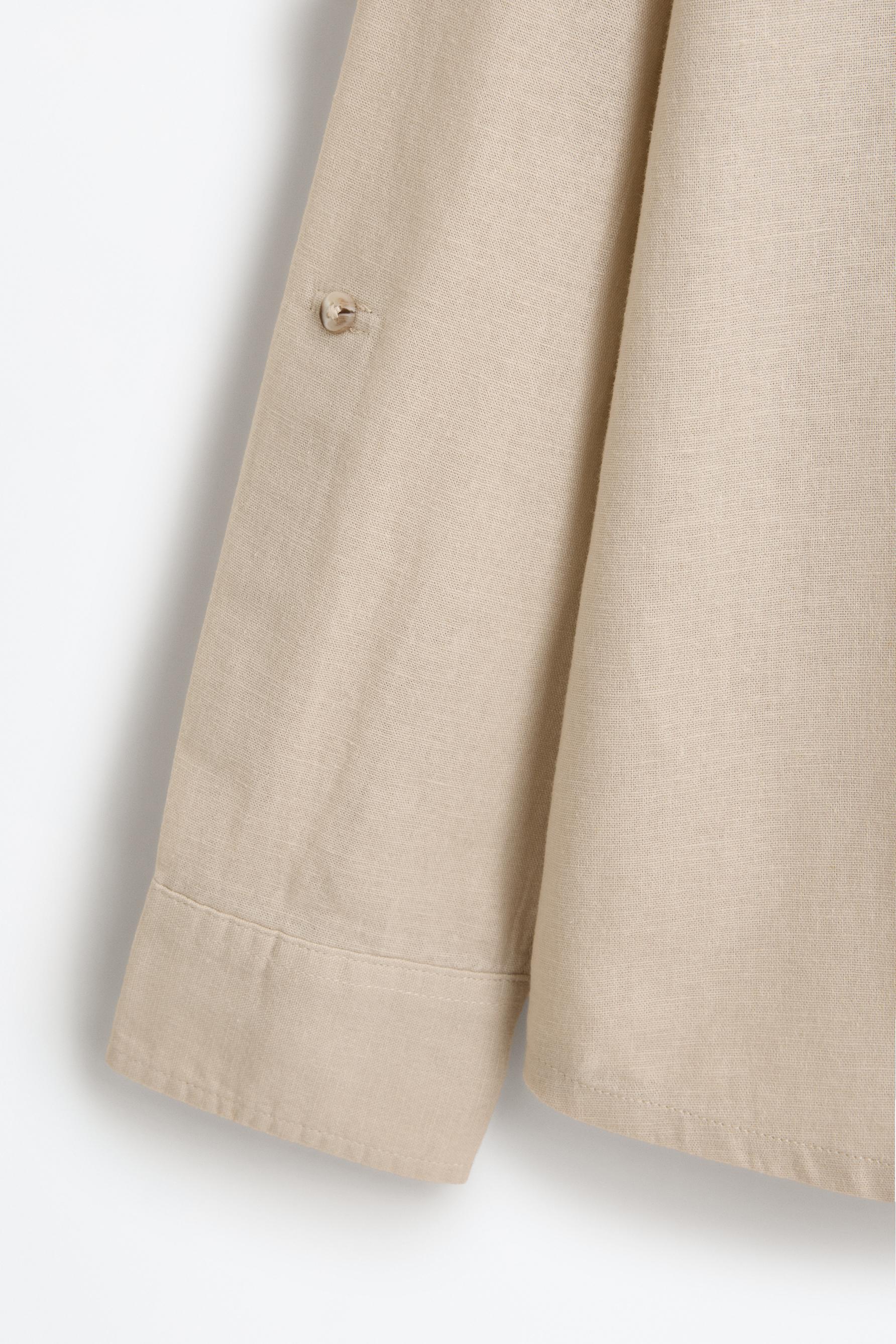 Linen-cotton stand collar shirt — SAND