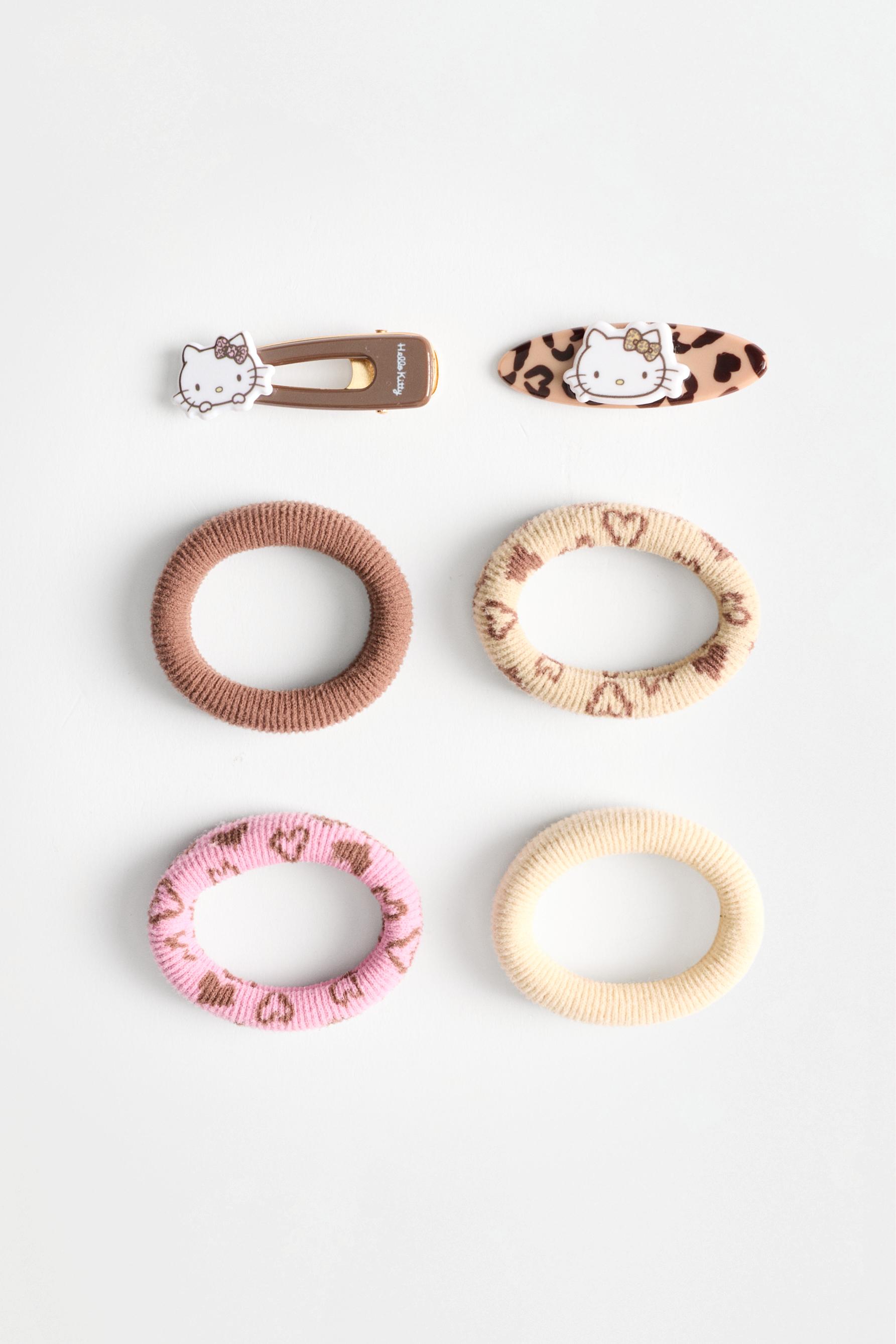 Hello Kitty ©SANRIO hair clips and ties (6-piece set) — BROWN