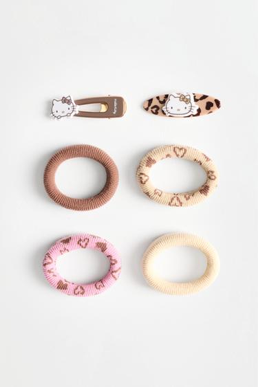 Hello Kitty ©SANRIO hair clips and ties (6-piece set) — BROWN 1