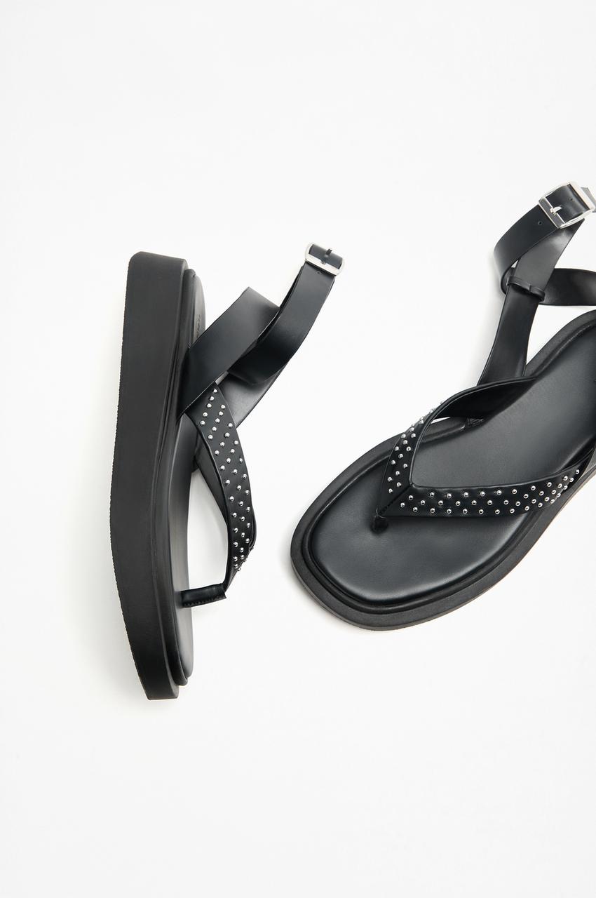 Calzado Sandalias Negras Tachuelas Zara Calzado Sandalia Negra Con