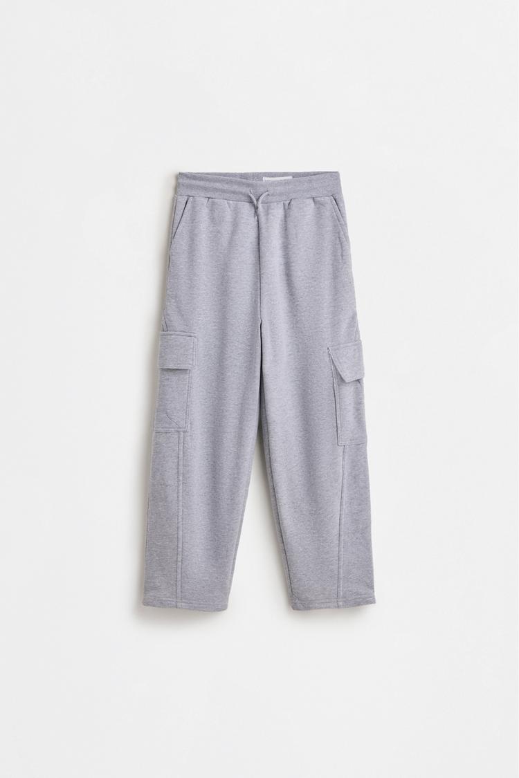 Plush barrel-leg cargo pants — GREY MARL