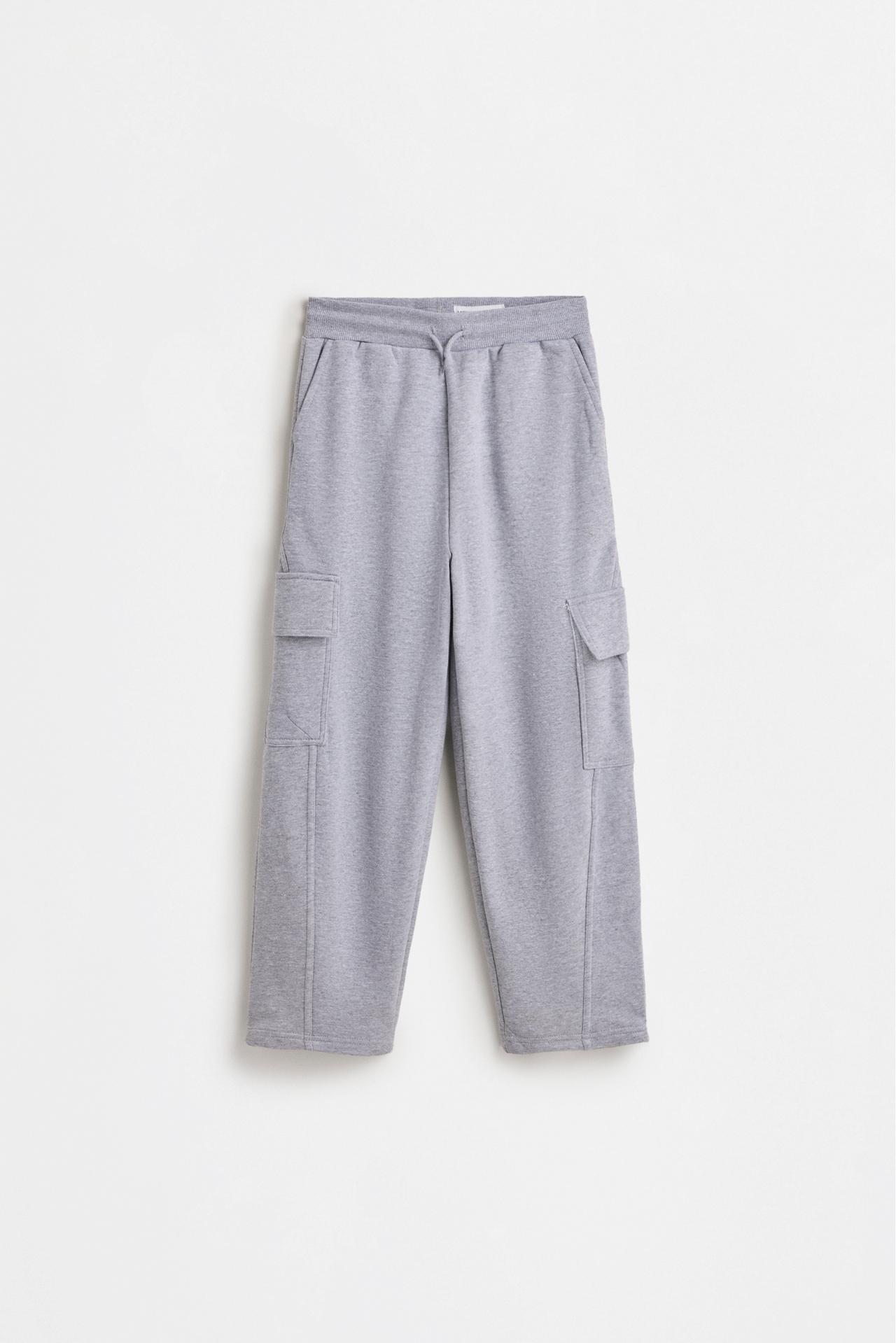 Plush barrel-leg cargo pants — GREY MARL