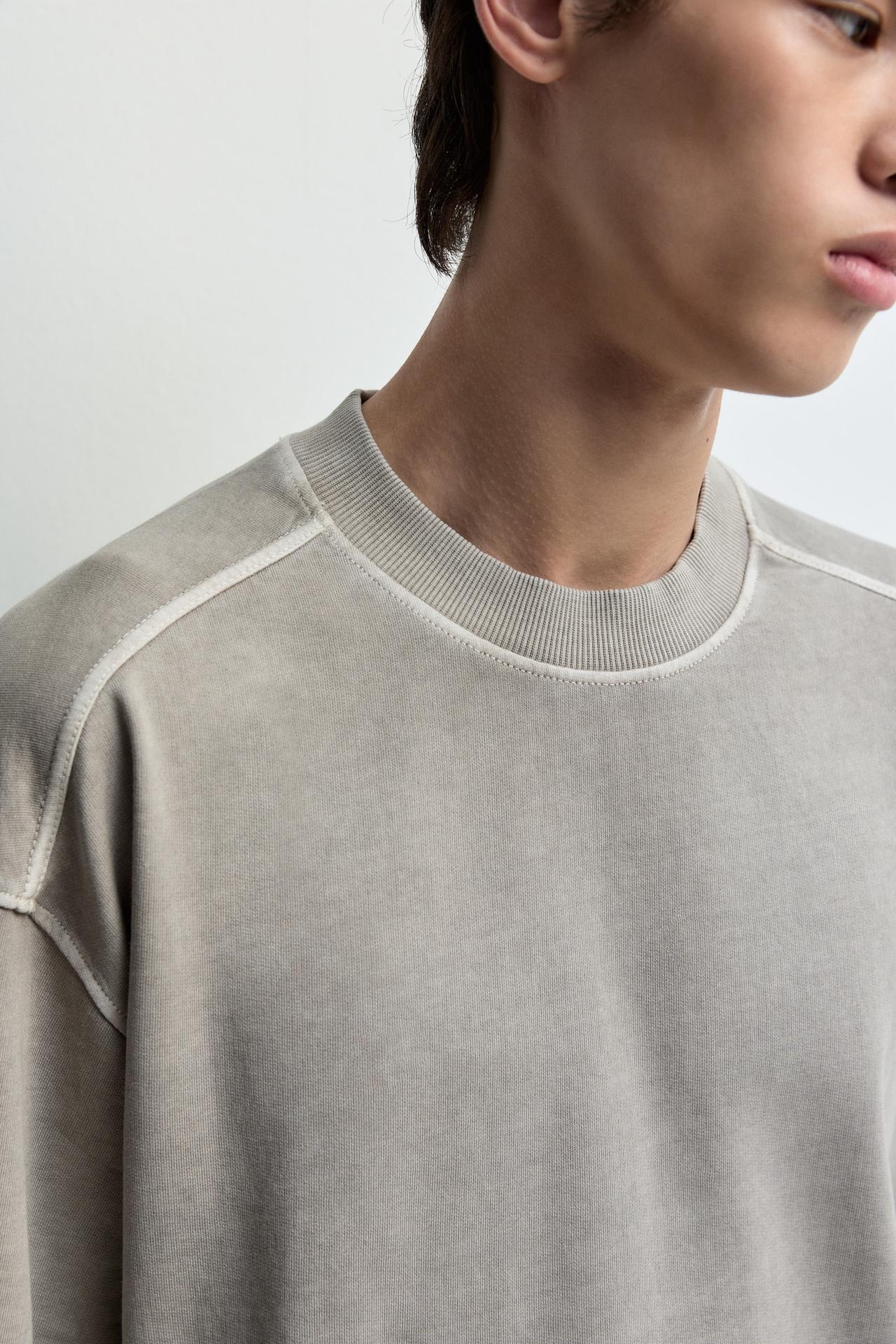 Faded-effect short sleeve sweatshirt — MEDIUM GREY