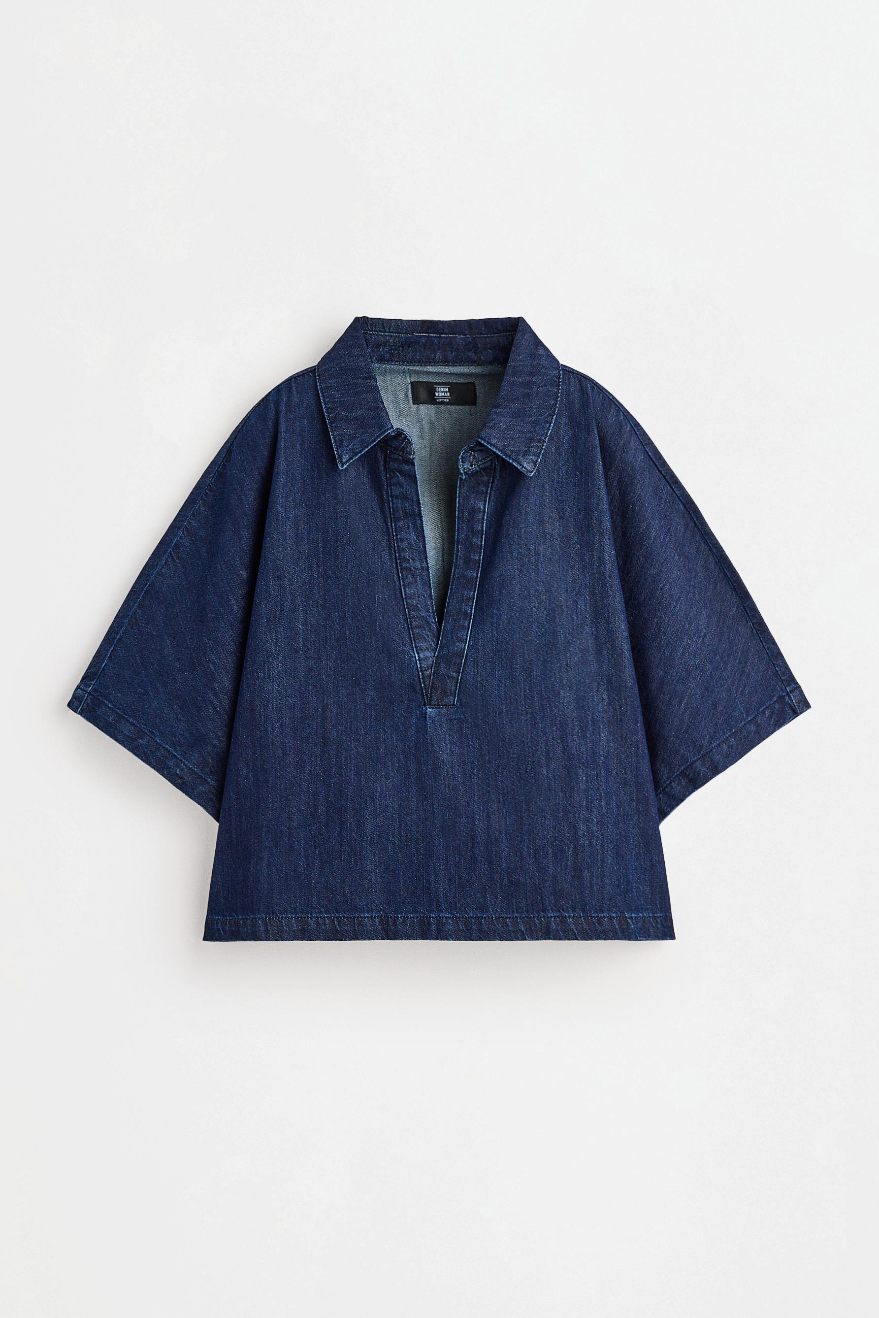 Indigo cropped denim shirt — NAVY
