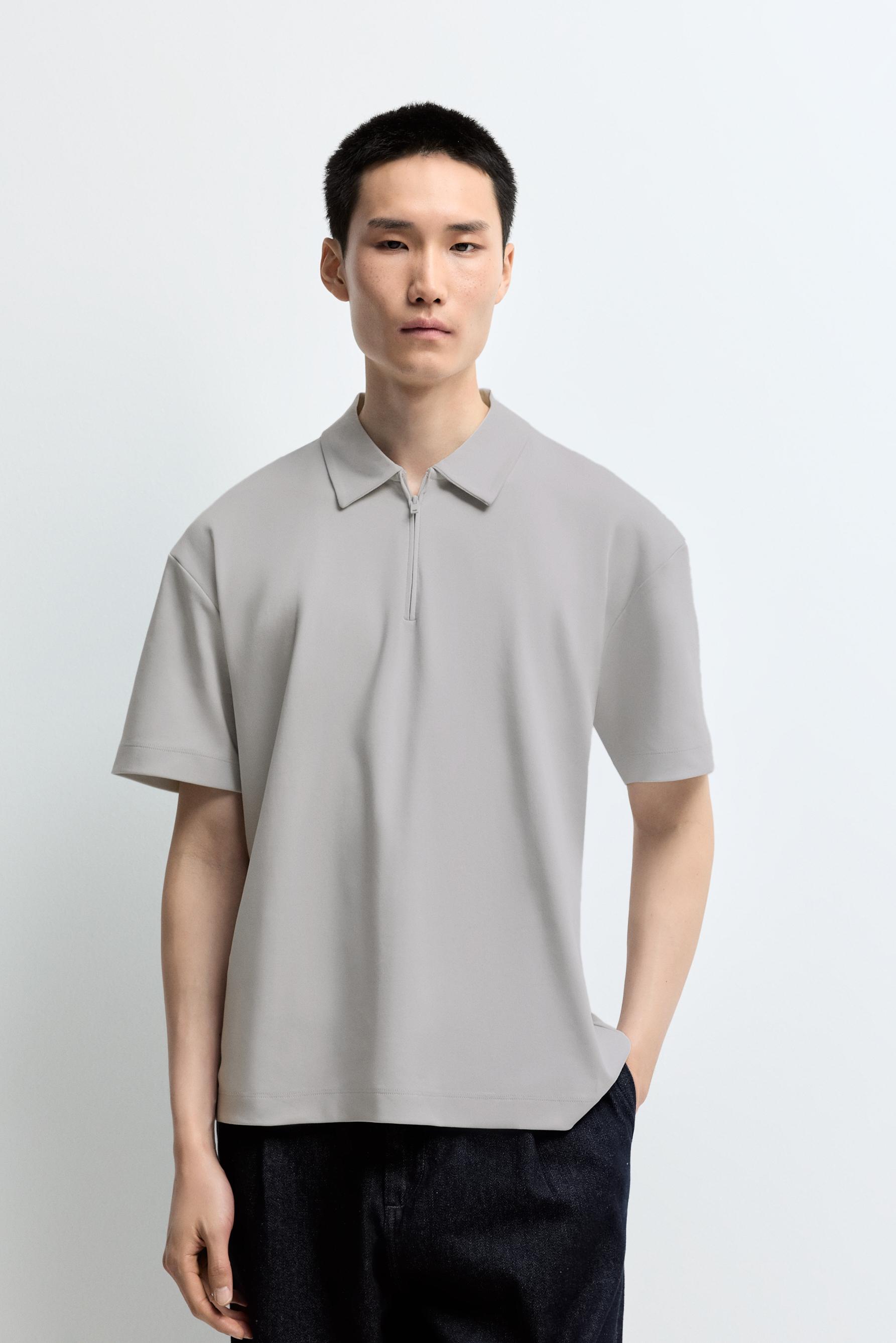 Interlock zip-up polo shirt — PALE BLUE