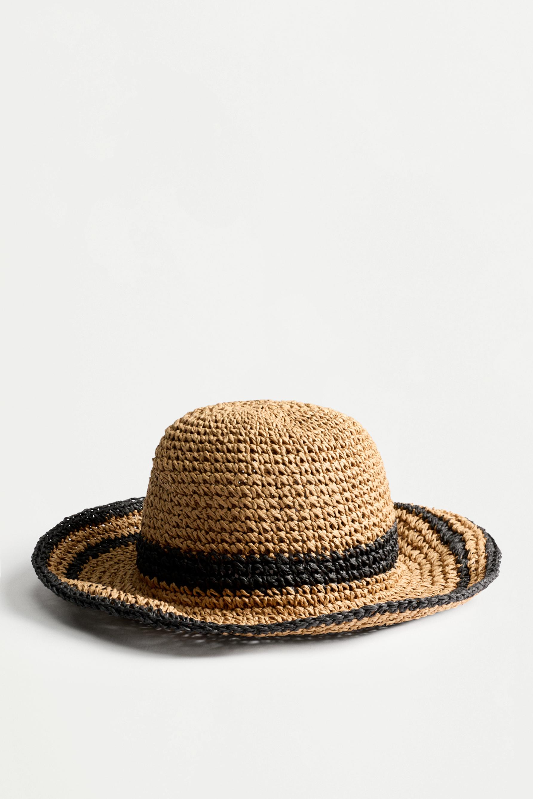 Raffia-effect bucket hat — TAN