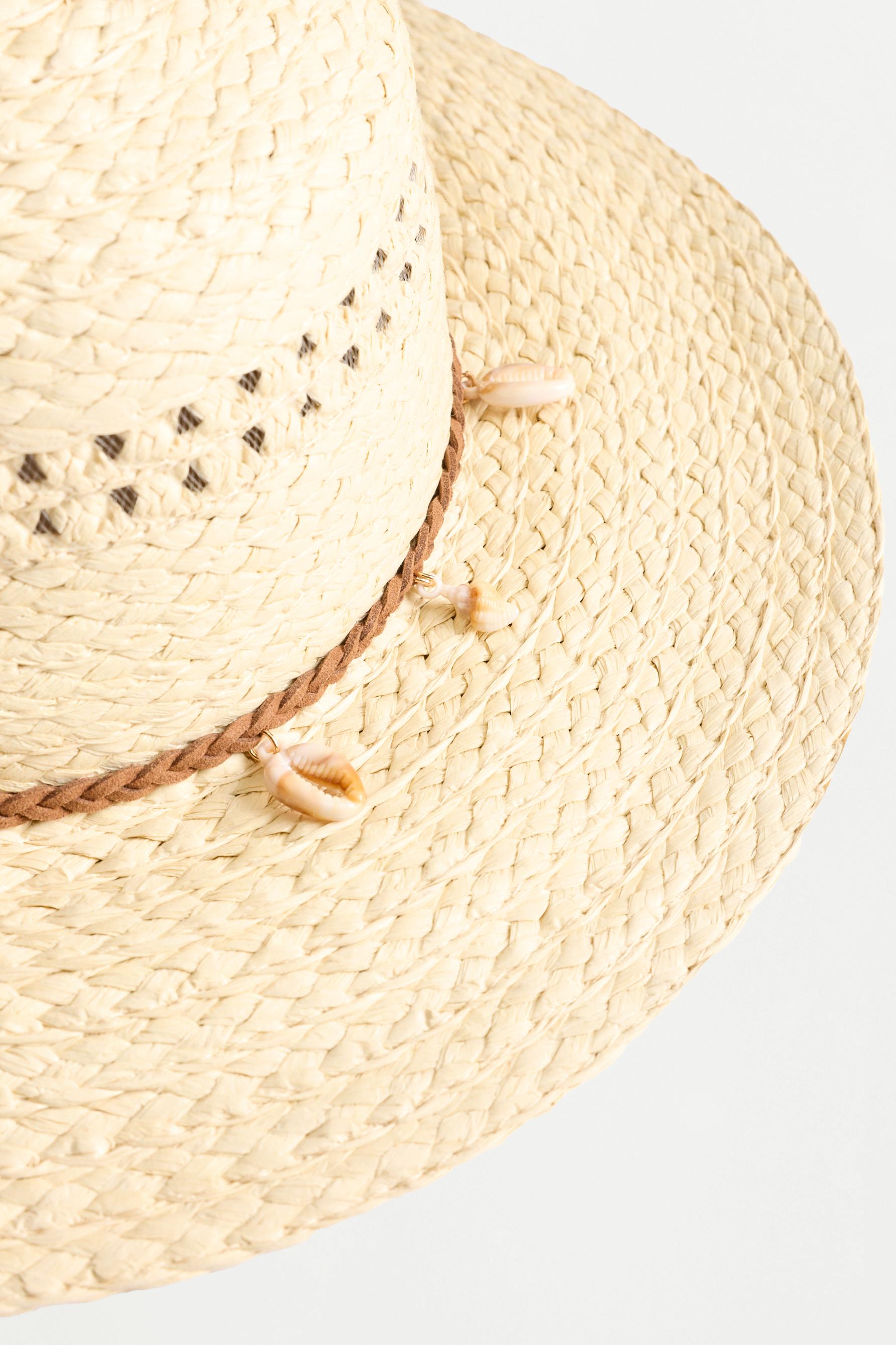 Raffia-effect beaded hat — BEIGE