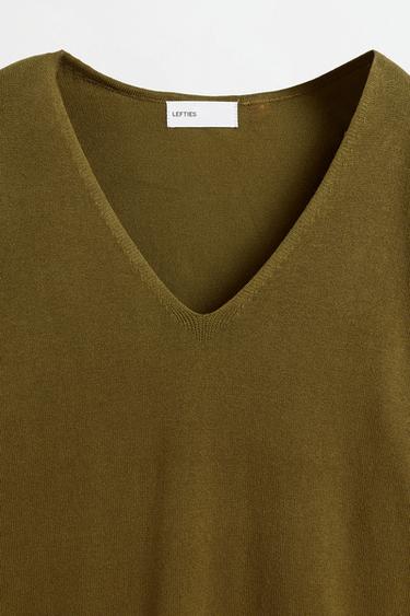 Basic V-neck sweater — KHAKI 7