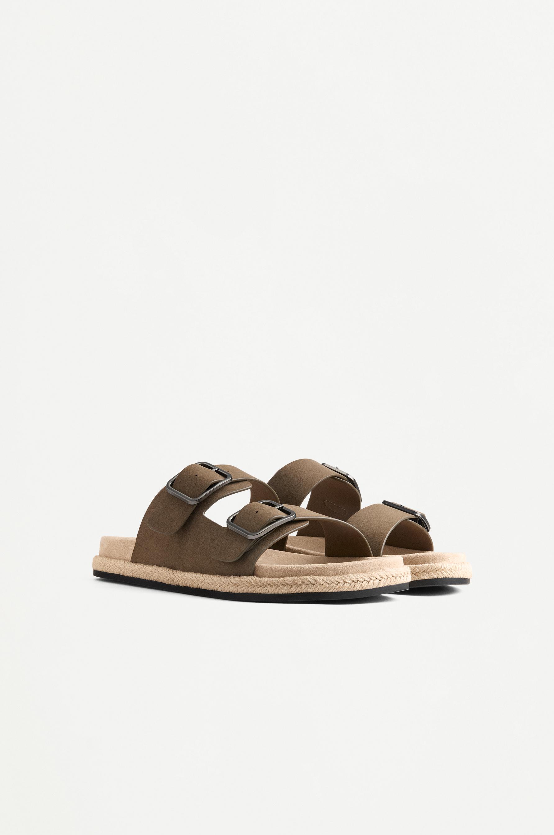 Comfort jute effect buckle sandals — KHAKI