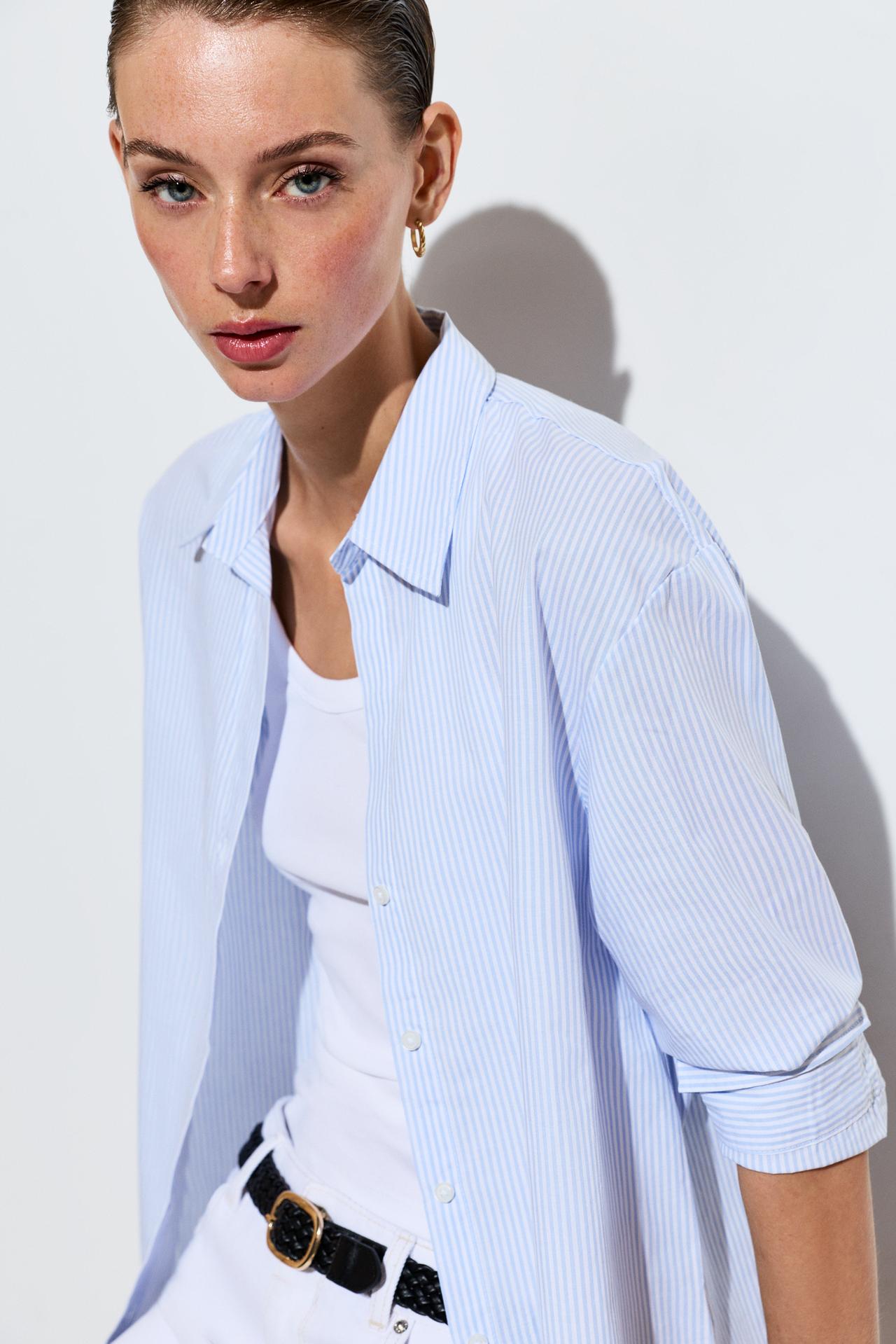 Striped poplin shirt — PASTEL BLUE