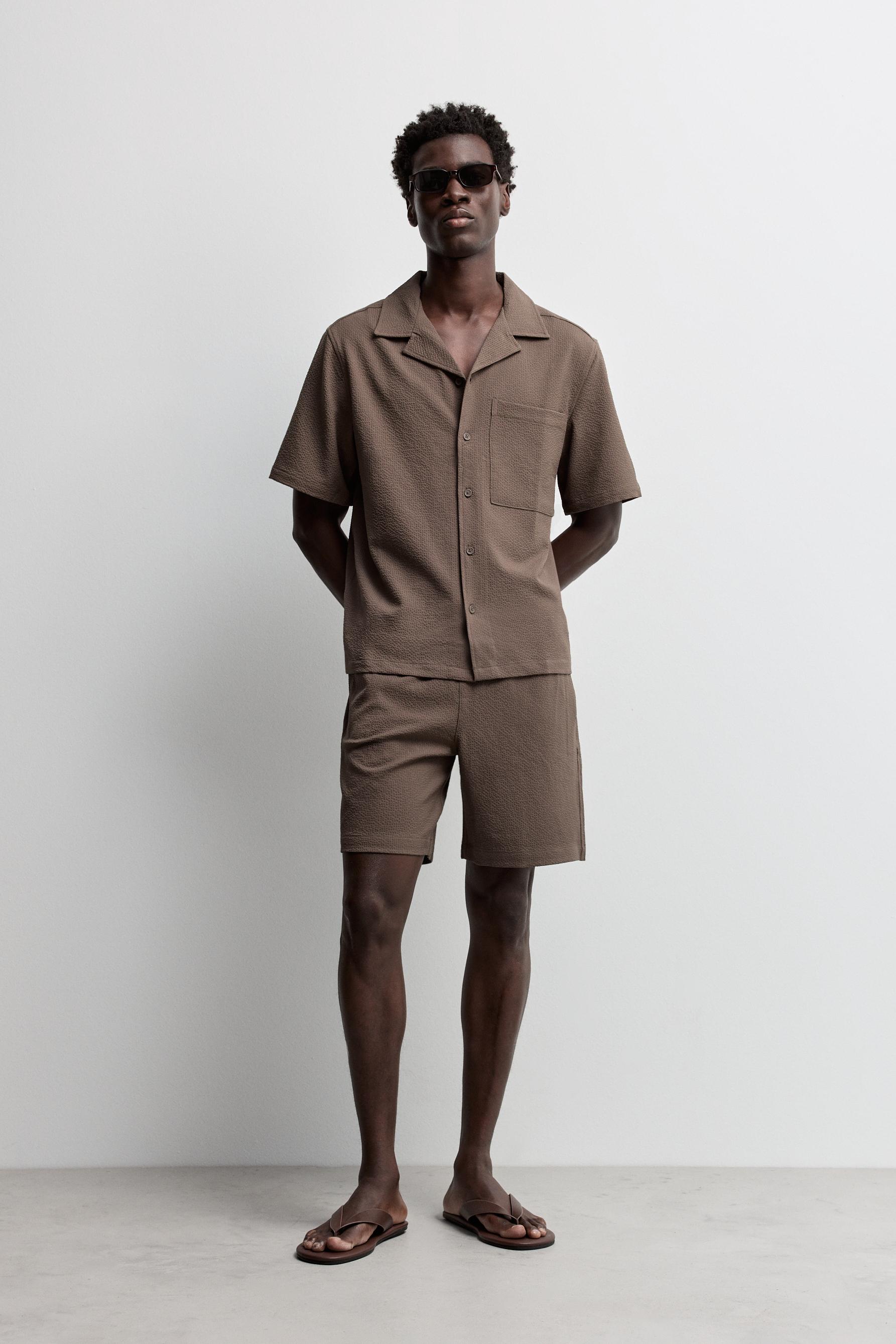 Seersucker Bermuda shorts — BROWN