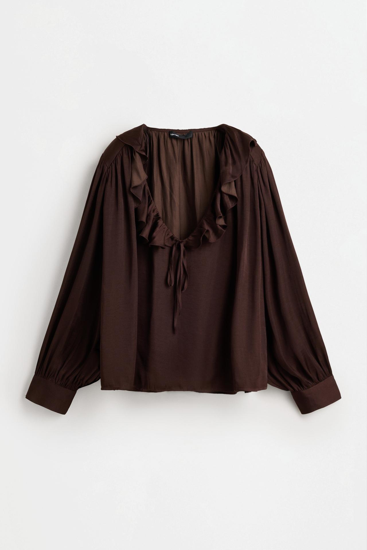 Ruffled tie blouse — CHOCOLATE