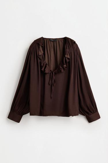 Ruffled tie blouse — CHOCOLATE 6